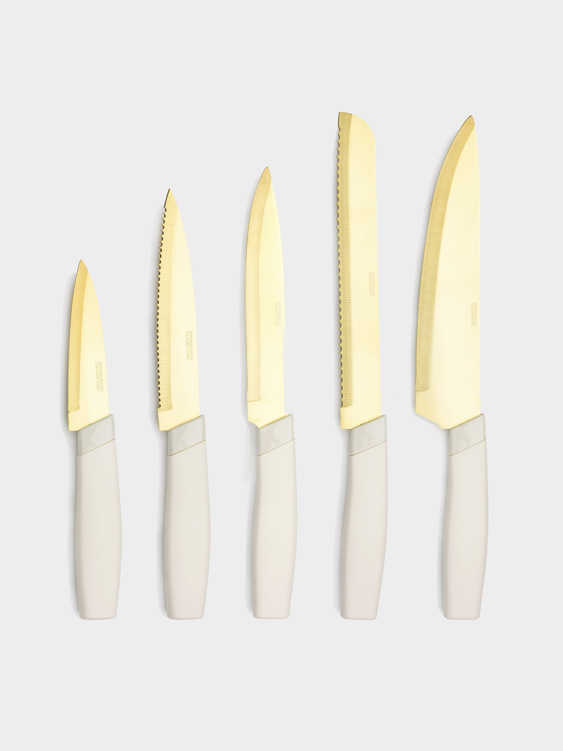 Knife set, 5 items, in stand, steel / plastic, beige, Levadi, image-2