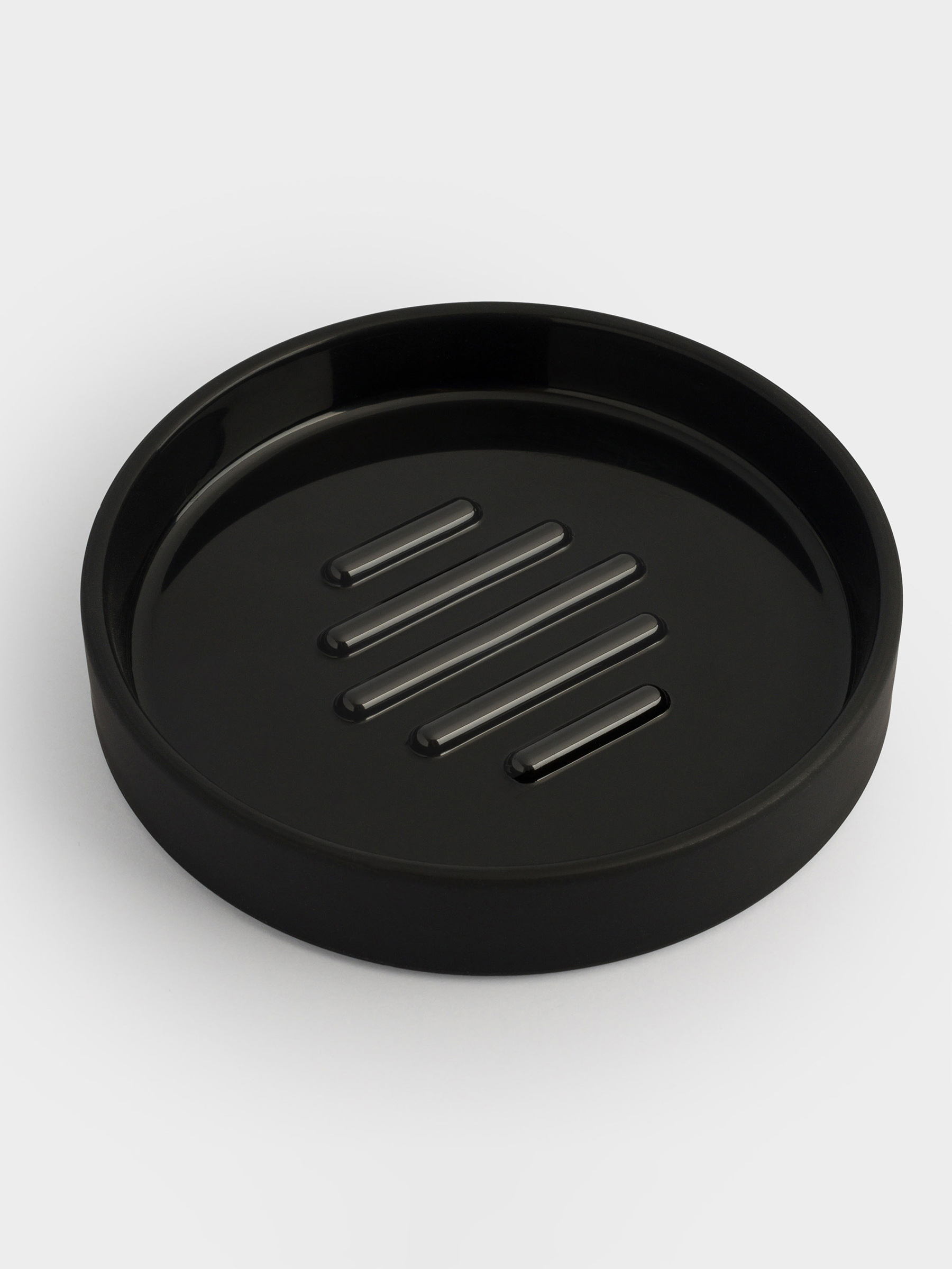 Soap dish, 12x12 cm, plastic, round, black, Loft style