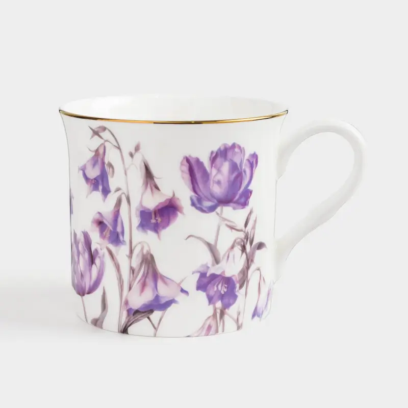 Mug, 330 ml, porcelain F, with golden edging, Purple flowers, Bloome ,image-0