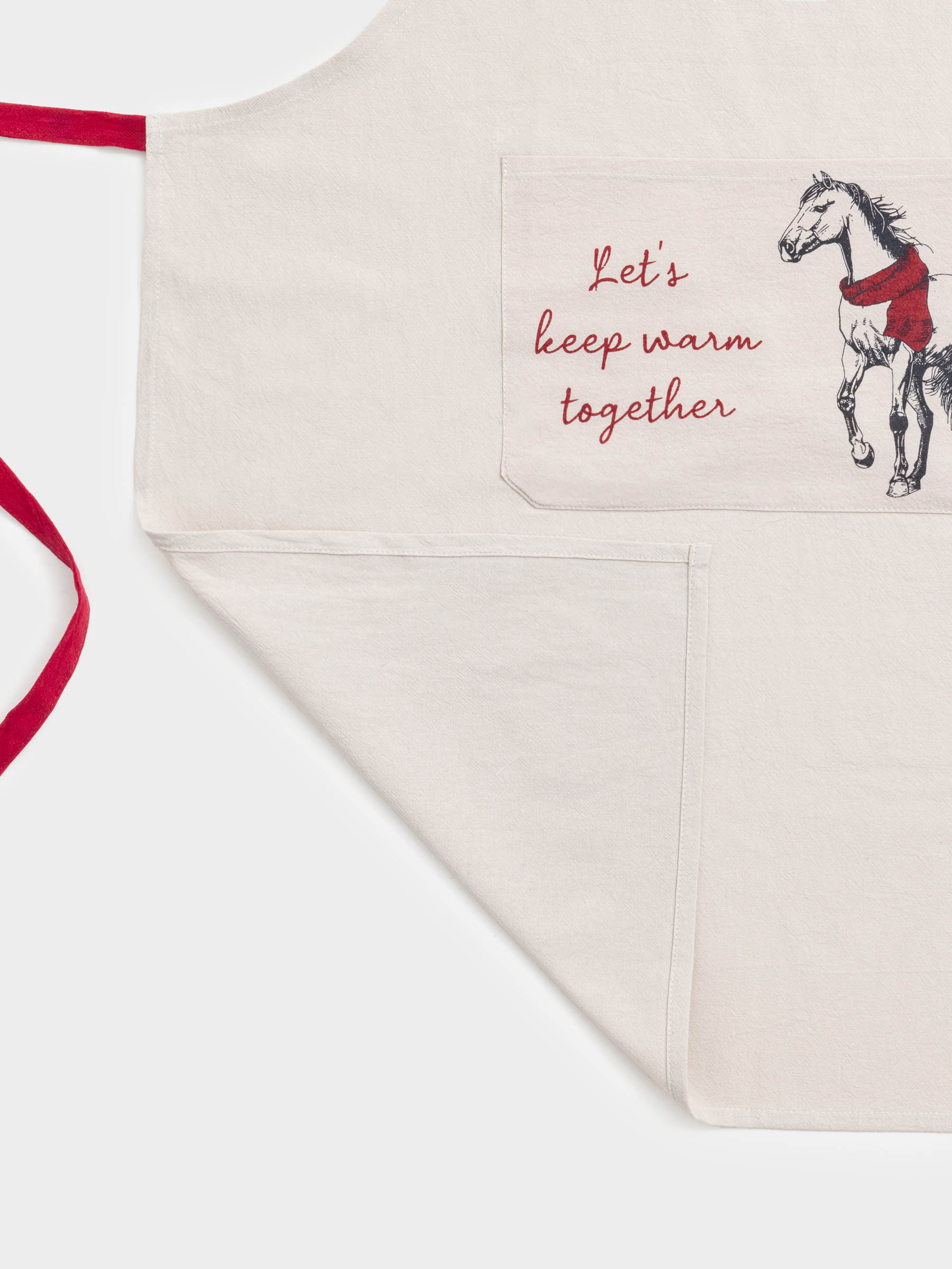 Apron, 65x80 cm, cotton, grey-beige, Horse, Horse in scarf, image-2