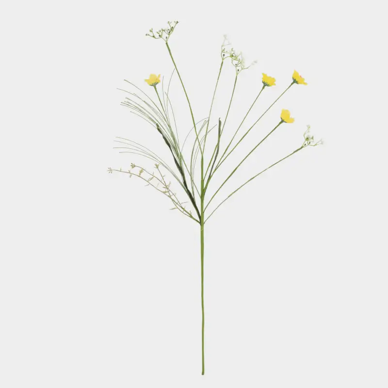 Decorative branch, 72 cm, plastic / paper, Yellow cosmea, Meadow