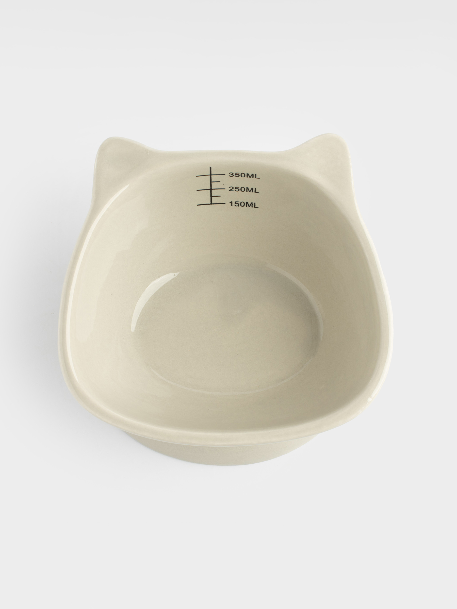 Pet bowl, 12x9 cm, 350 ml, with measuring scale, on a leg, ceramic, grey, Cat, Whiskers, image-3