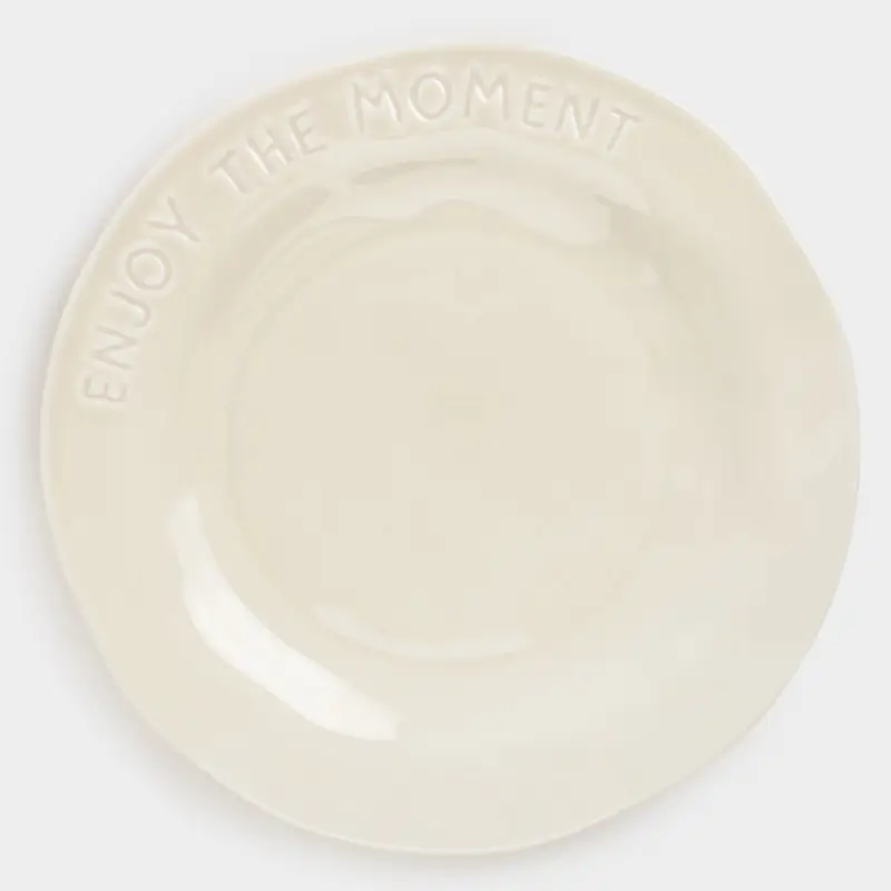 Dinner plate, 27 cm, porcelain P, milky, Enjoy the moment, Crumple words