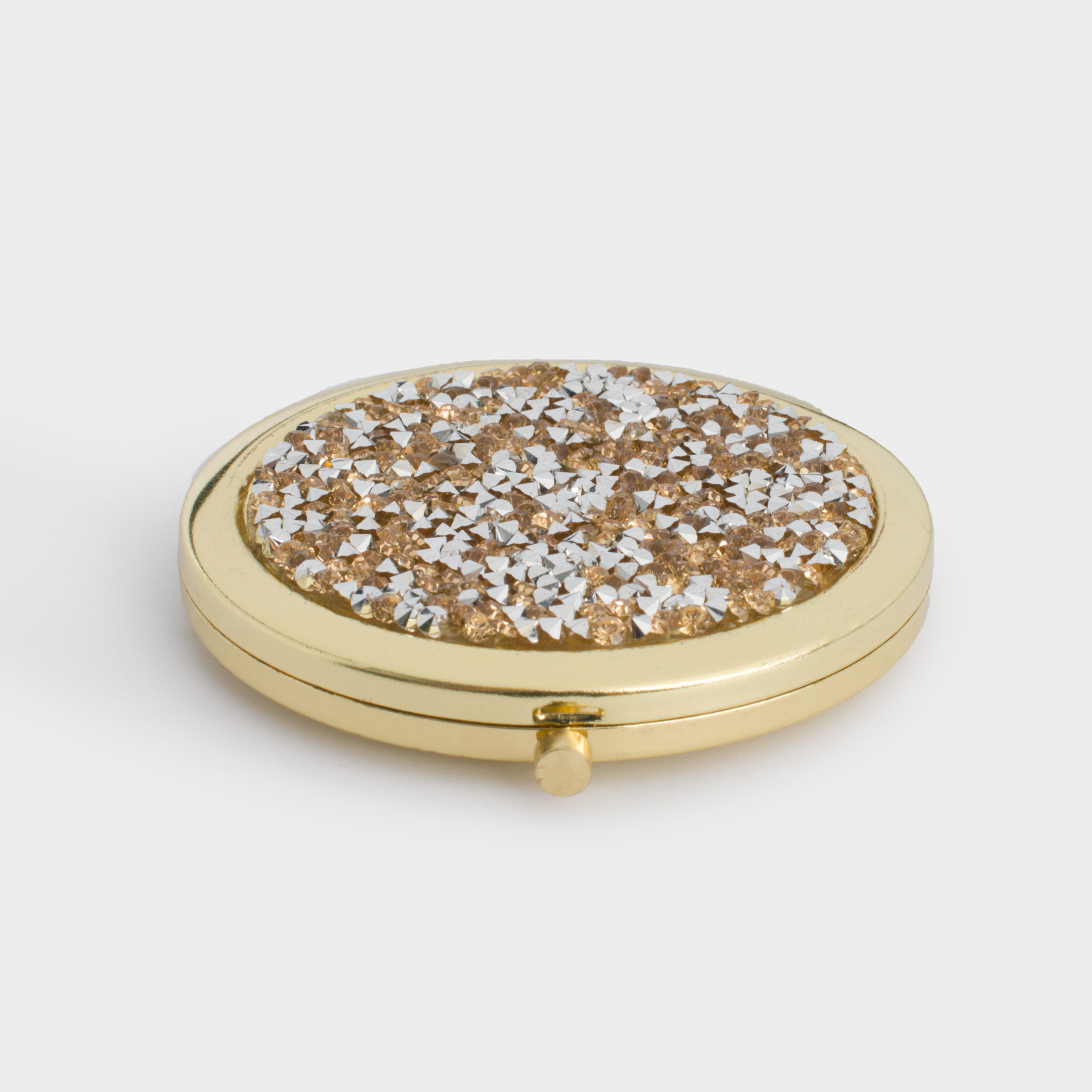 Pocket mirror, 7 cm, double-sided, gold, Sequins, Actress