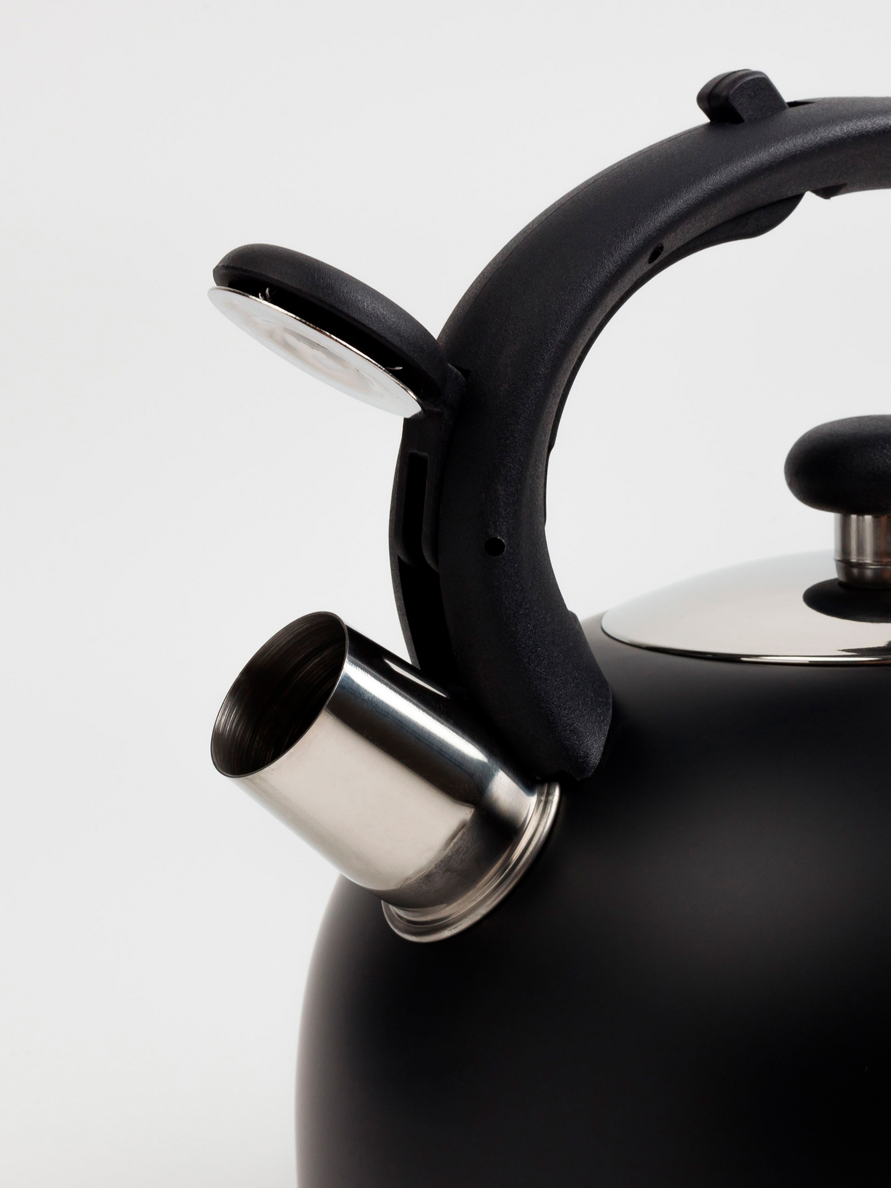 Teapot, 3 L, with whistle, steel / nylon, Black, Whistle, image-1
