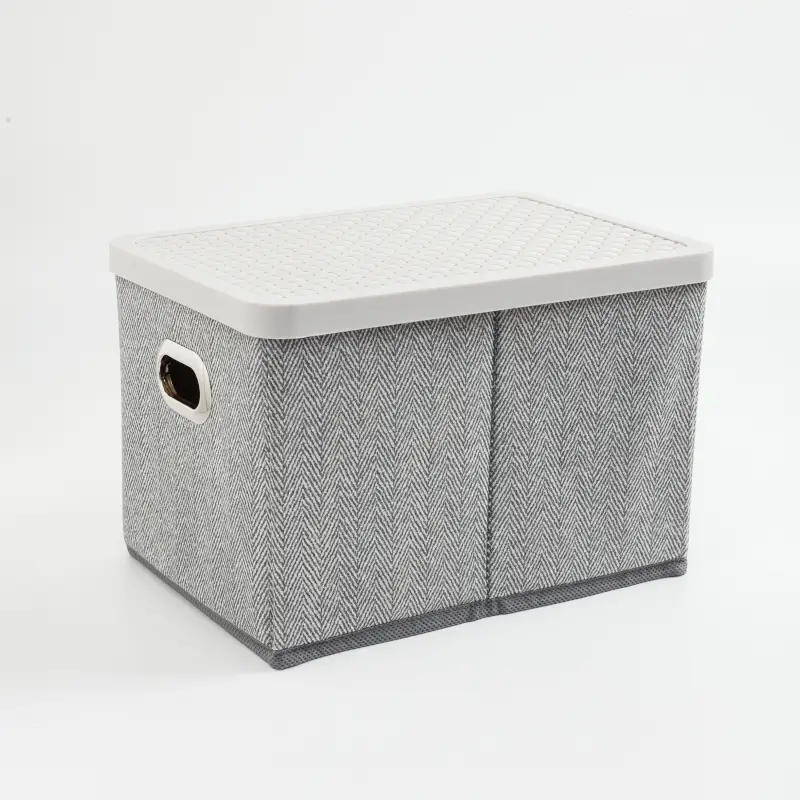 Organizer-box for things, 25x17 cm, with handles/lid, textile / plastic, gray, Pedant new ,image-0