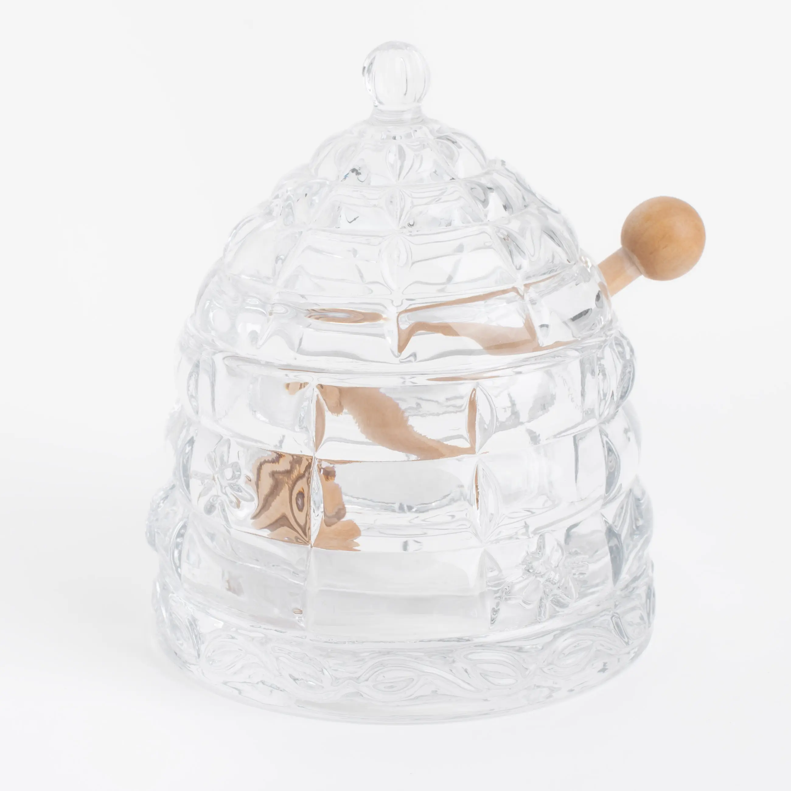 Honey jar, 290 ml, with spoon, glass R / wood, Patterns, Honey, image-0