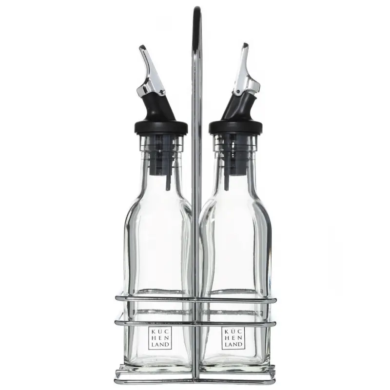 Oil and vinegar set, 150 ml, 2 pcs, on a stand, glass / metal, Comfort