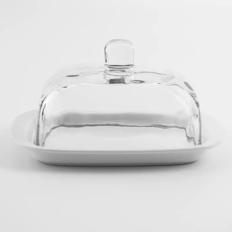 Butter dish, 18 cm, ceramic / glass, rectangular, white, Volo 