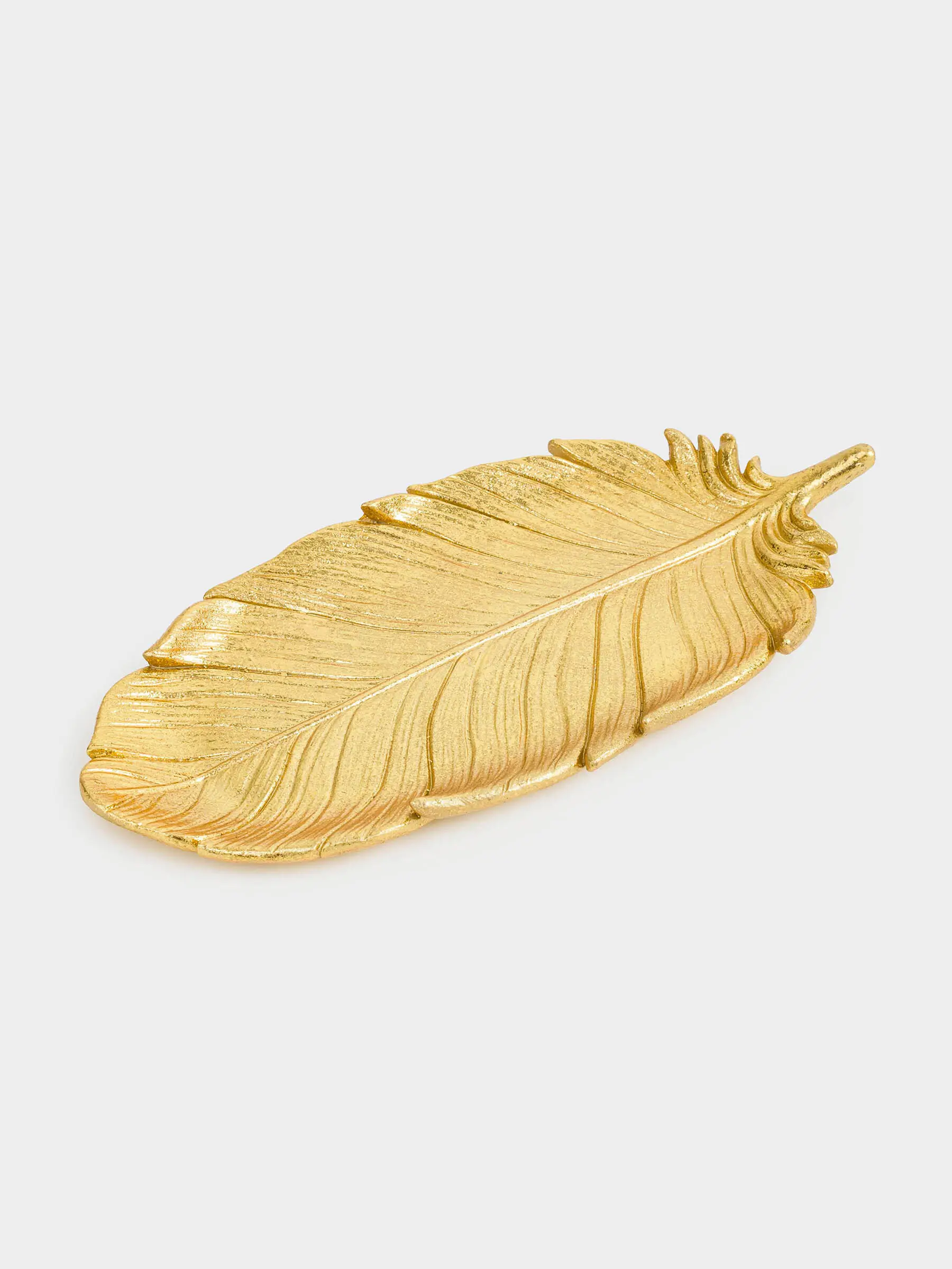 Decorative dish, 36x17 cm, polyresin, golden, Feather, Feather, image-0