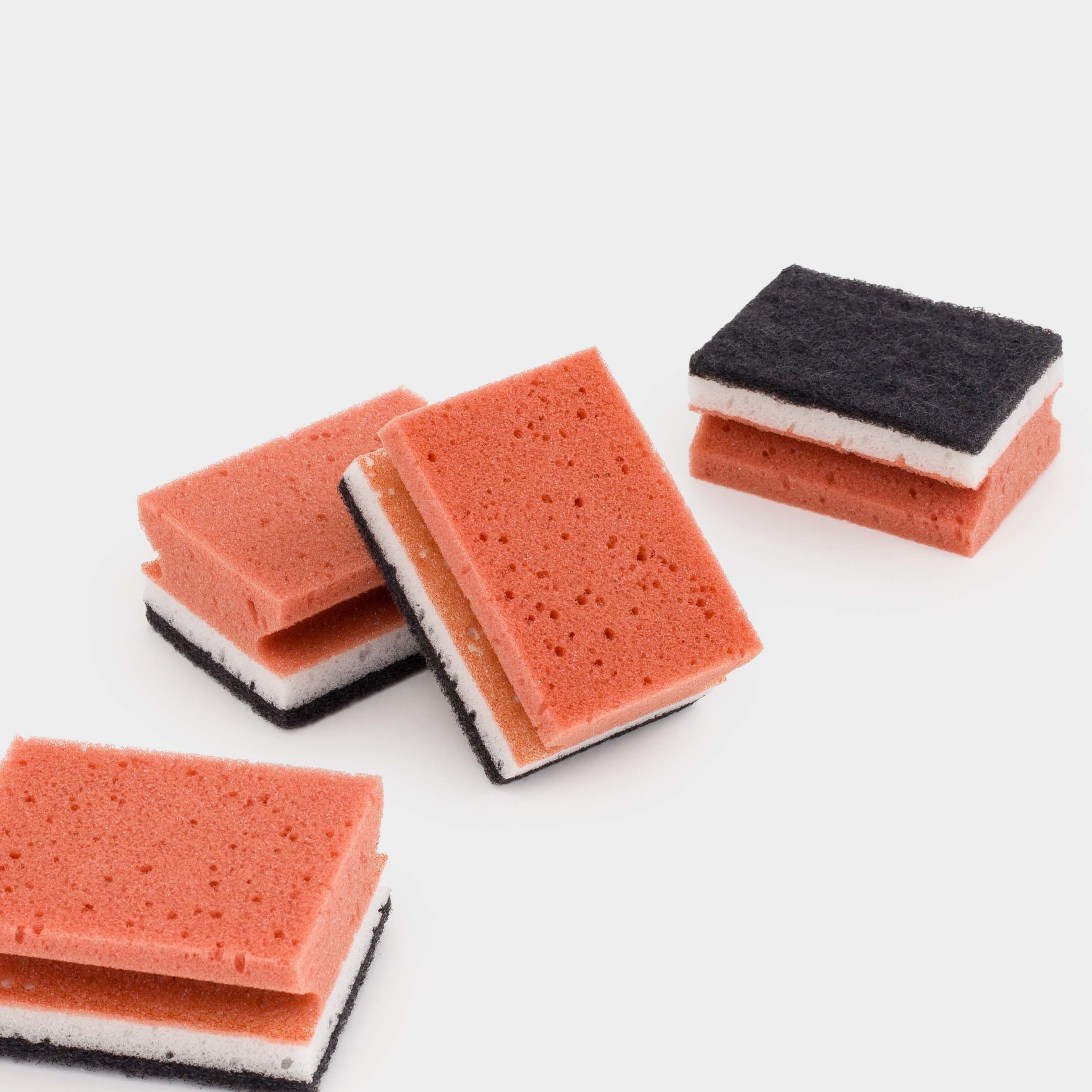 Dish washing sponge, 10x7 cm, 4 pcs, foam rubber / abrasive, rectangular, brown-gray, Clean
