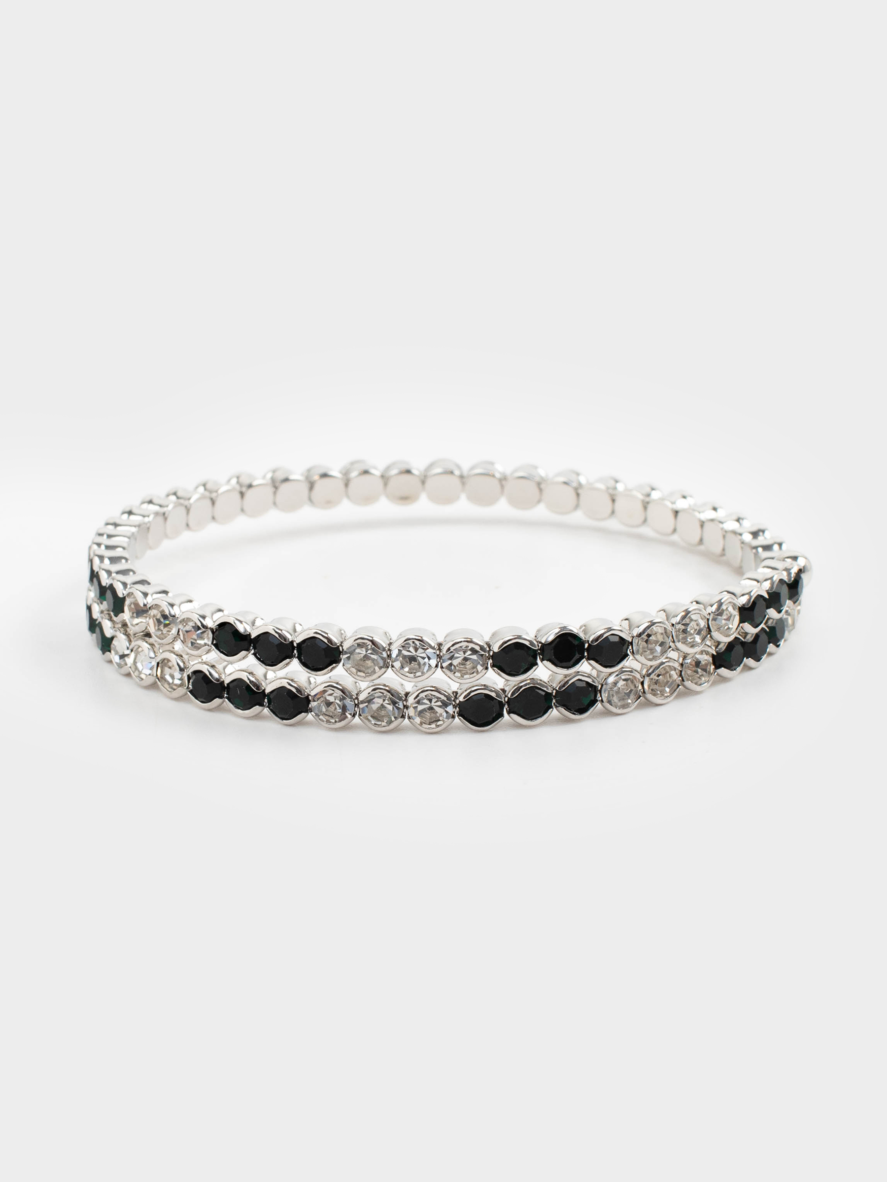 Spiral bracelet, 20 cm, metal / rhinestones, green-silver, Crystals, Jewelry