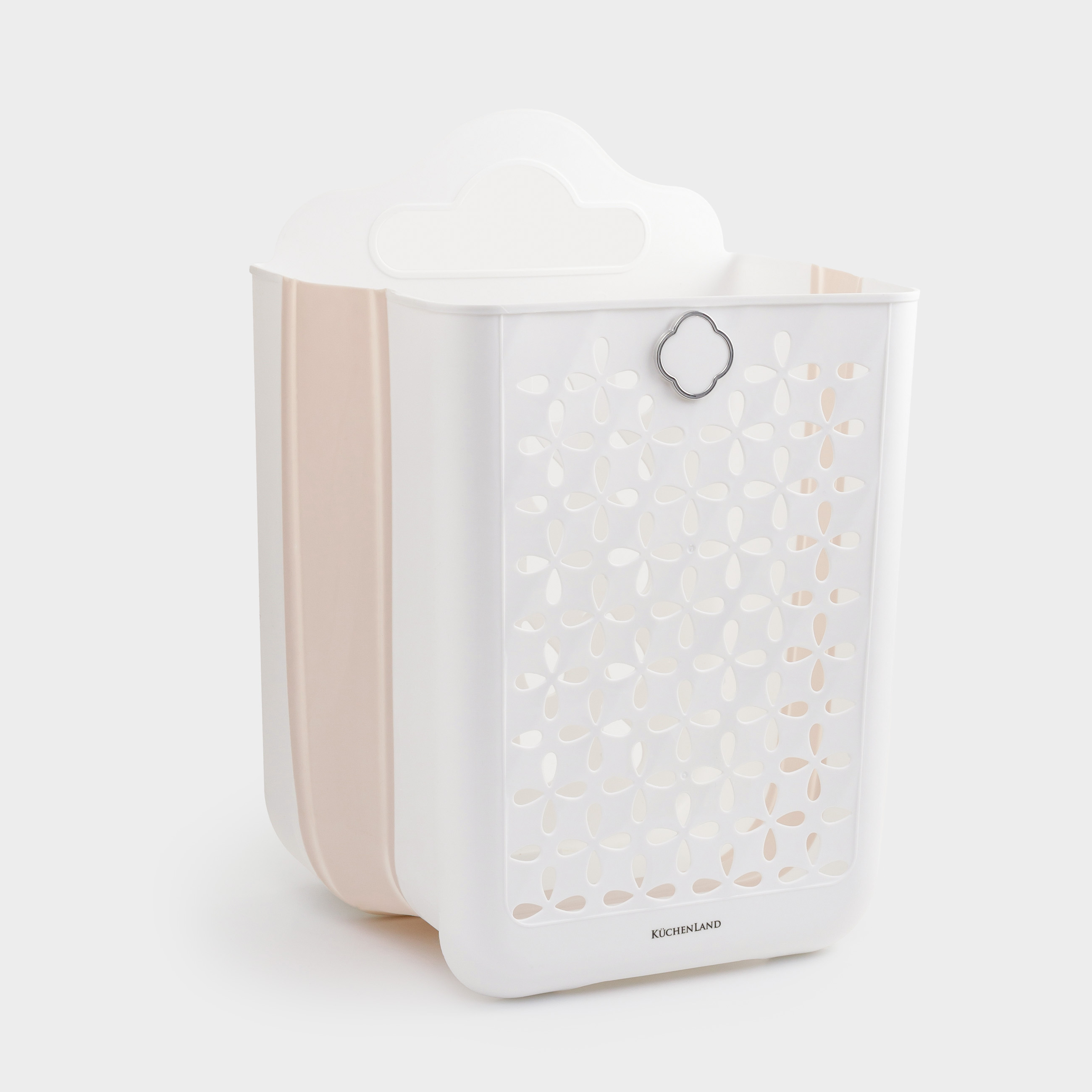 Laundry basket, 25x34x48 cm, folding, plastic / rubber, beige-pink, Foldaway, image-2