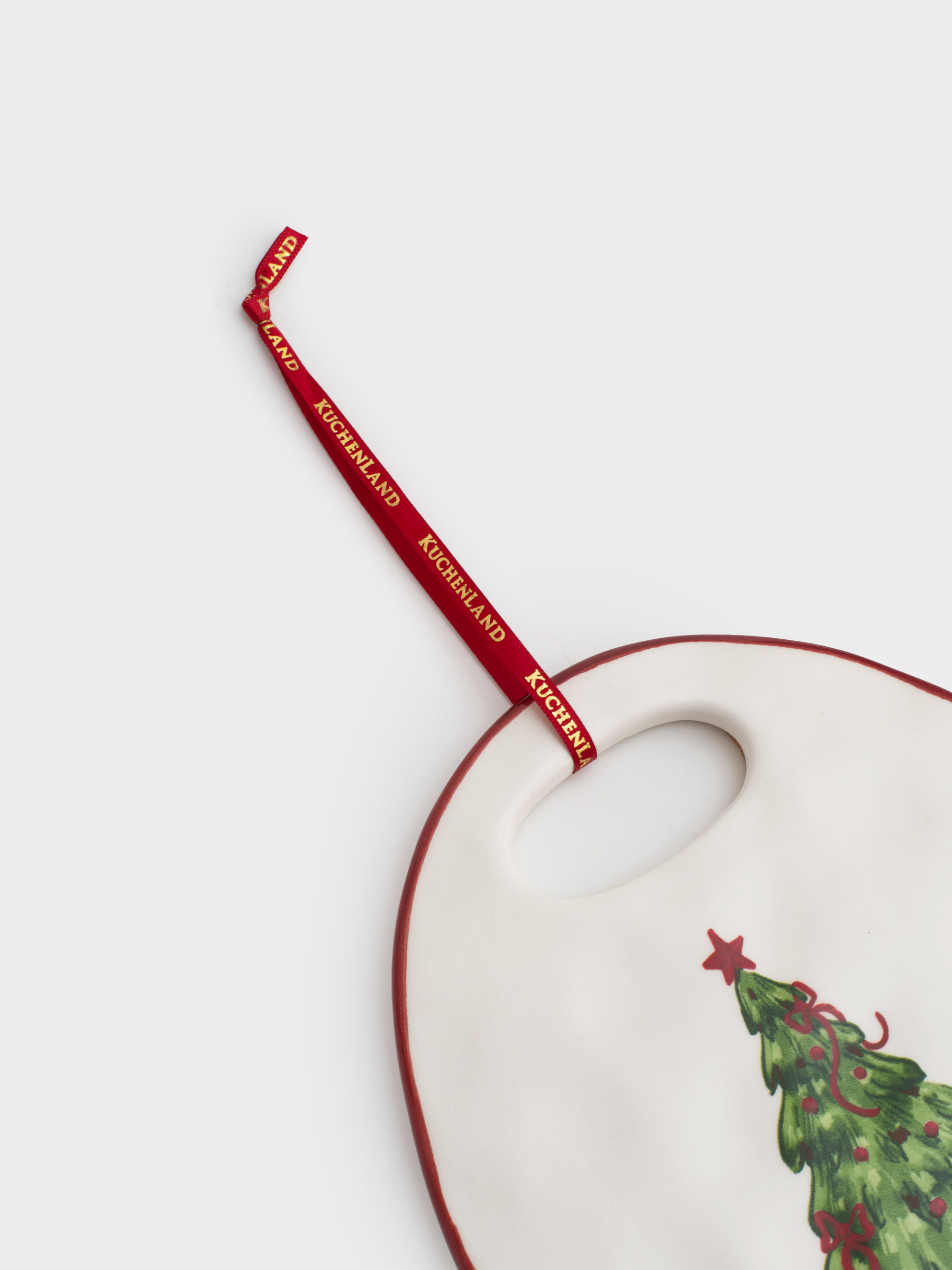 Hot trivet, 15x20 cm, ceramic / cork, Oval, Christmas tree with bows, Christmas tree, image-2