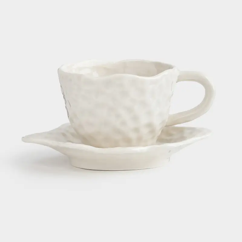 Tea pair, 1 person, 2 itemsr, 350 ml, porcelain P, white, Crumpled effect, Crumple ,image-0