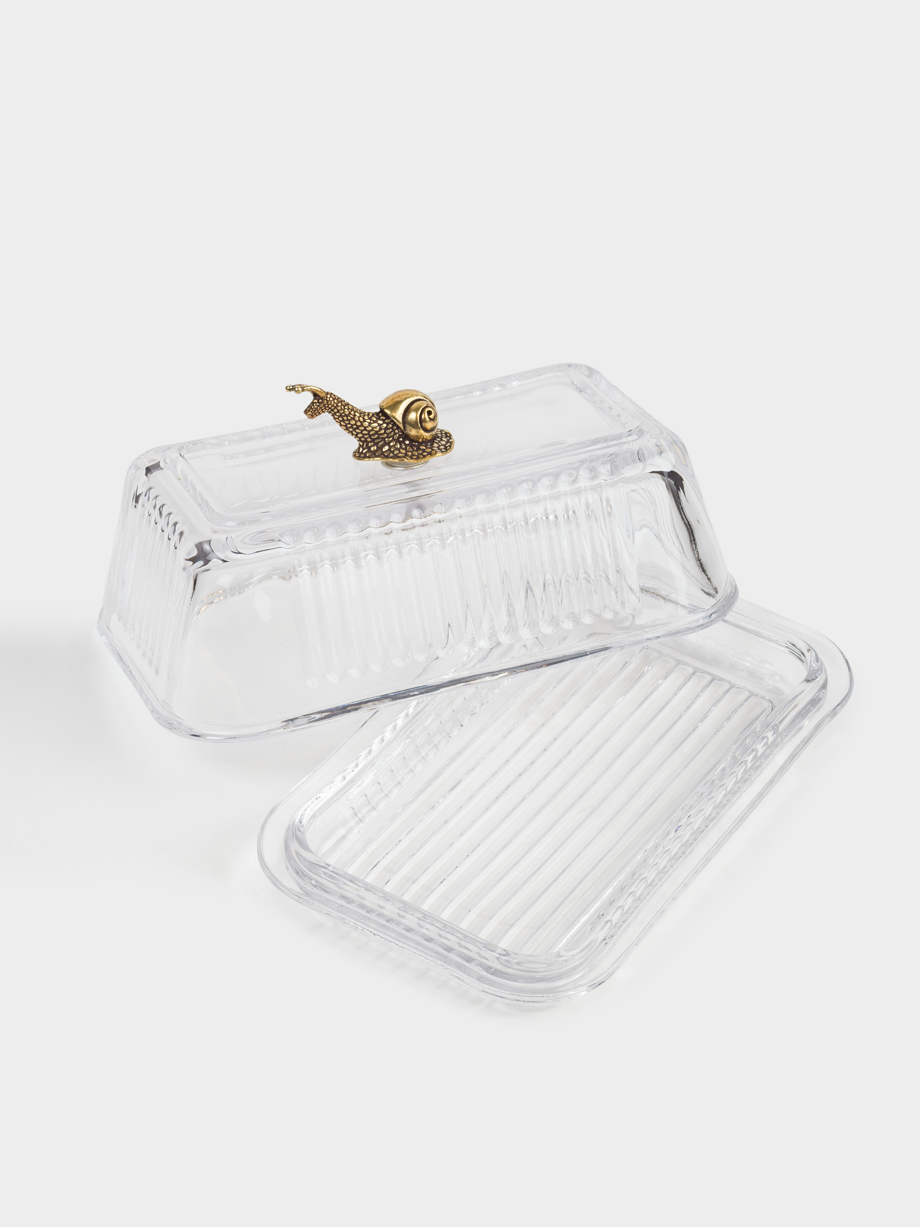 Butter dish, 16 cm, glass R / metal, rectangular, Snail, Tale garden, image-3