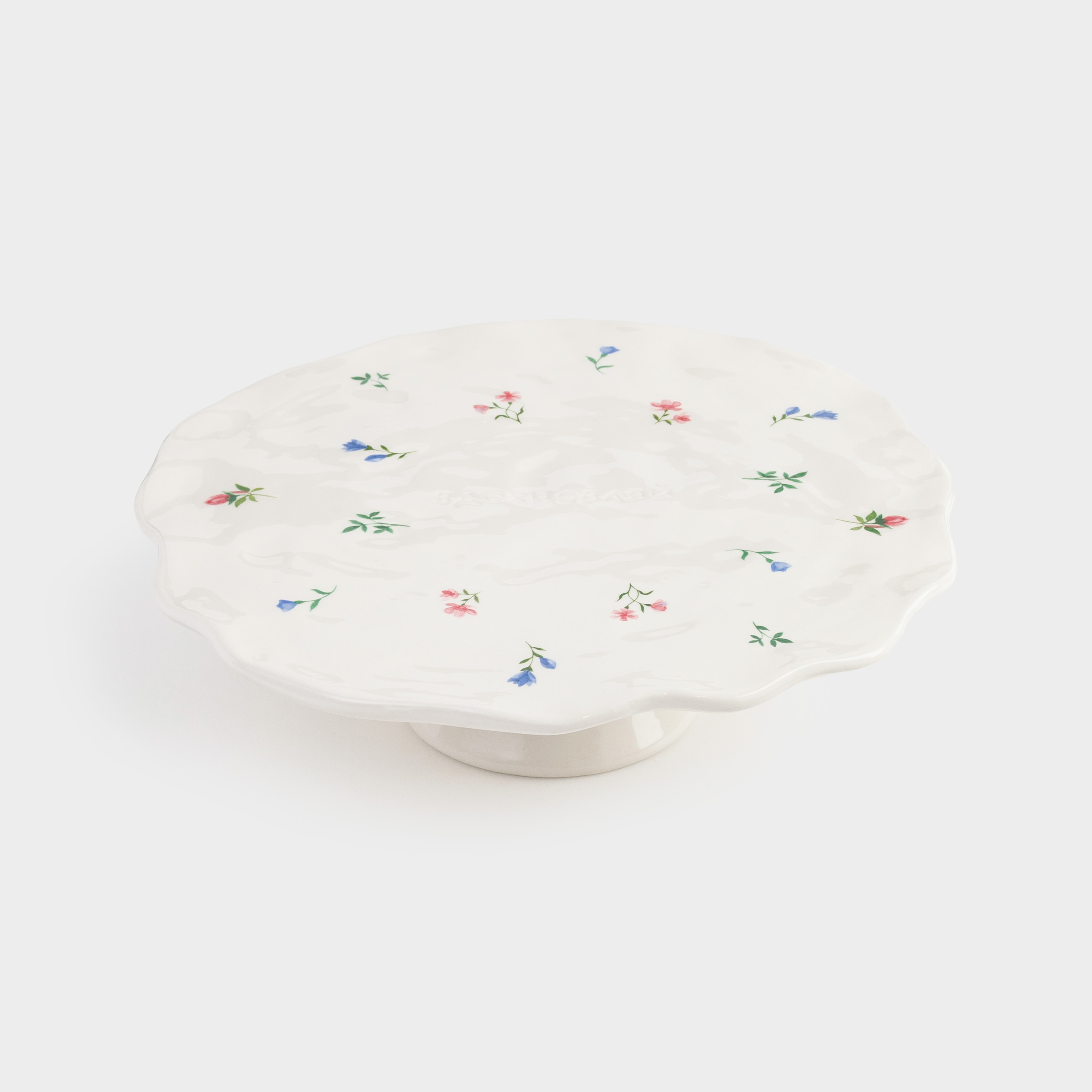 Dish on a leg, 23x7 cm, ceramic, milky, Flowers, El flora
