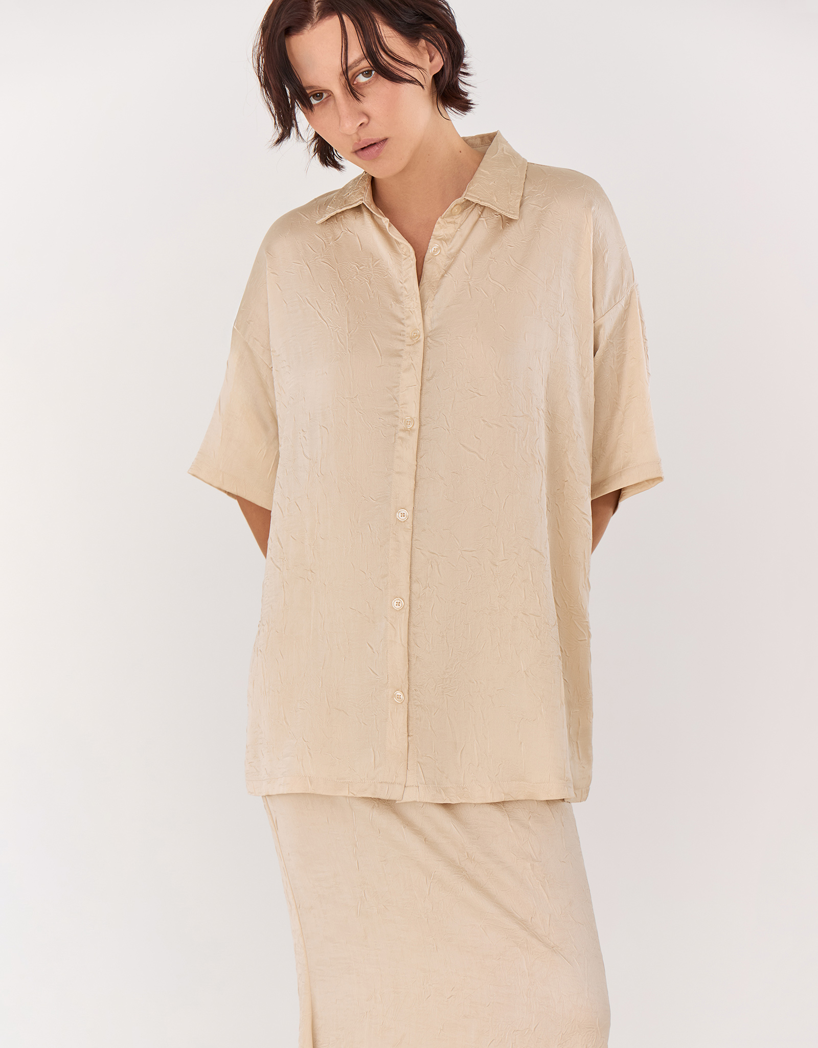 Women's shirt, size S, with short sleeves, polyester, gold, Rosalinda, image-6