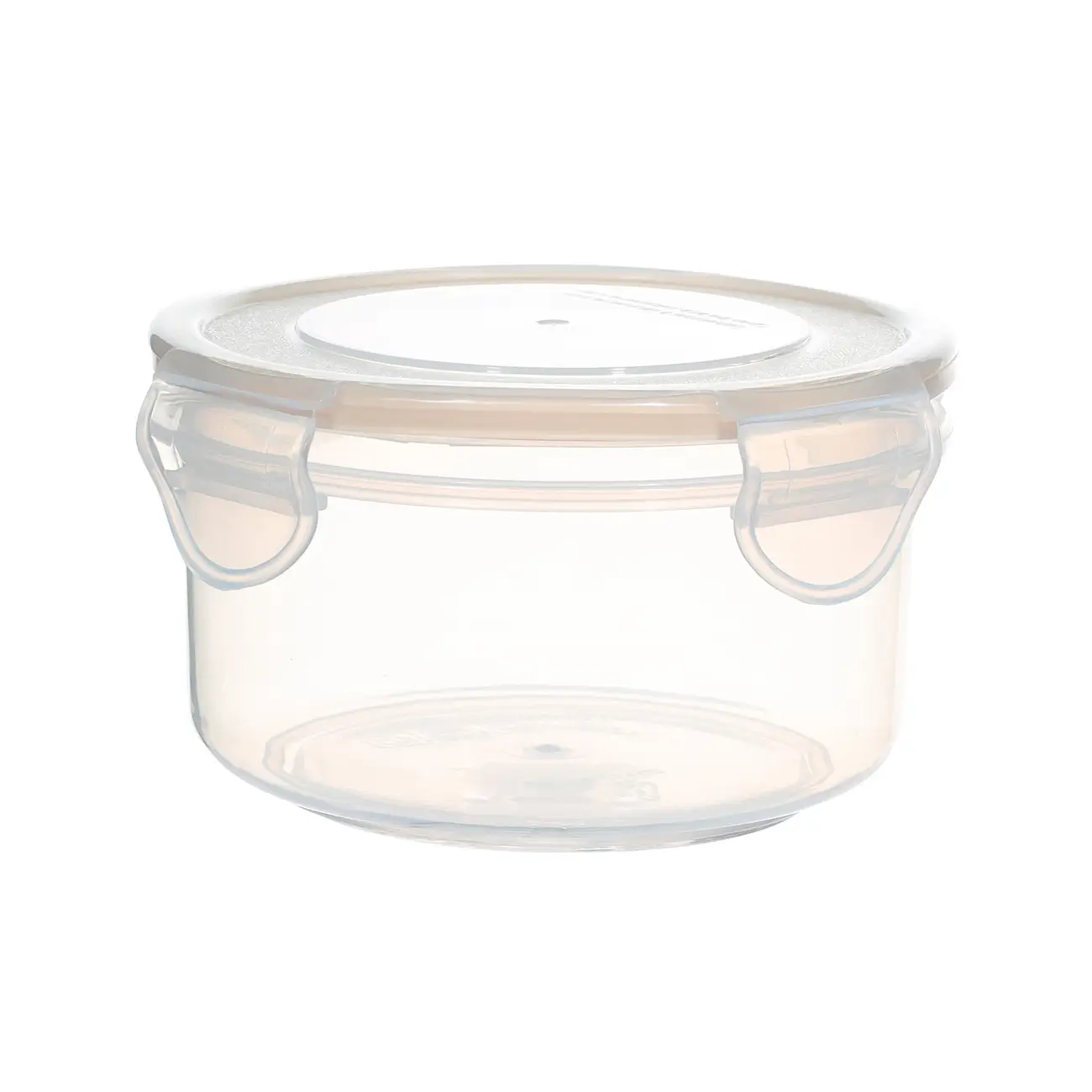 Container, 400 ml, with clips, plastic / silicone, round, beige, Roomy clip