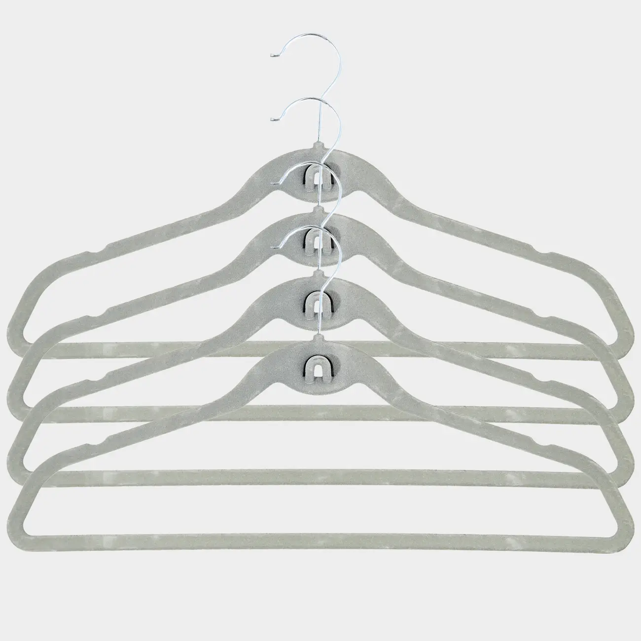 Hanger-hangers, 44 cm, 4 pcs, with a loop for the second hangers, flock, gray, Household, image-0