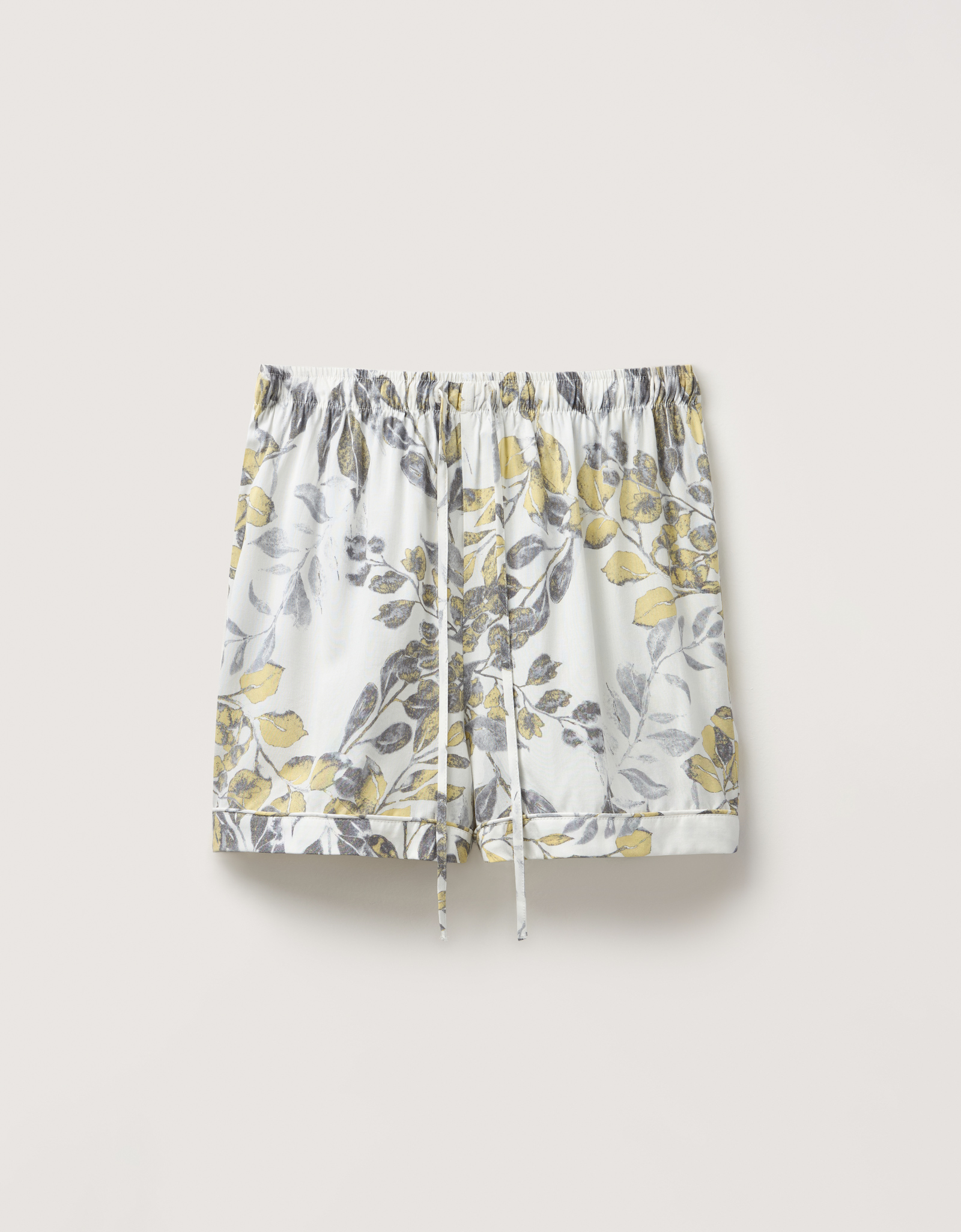 Women's shorts, homewear, size L, viscose, white and yellow, Leaves, Leksi, image-7