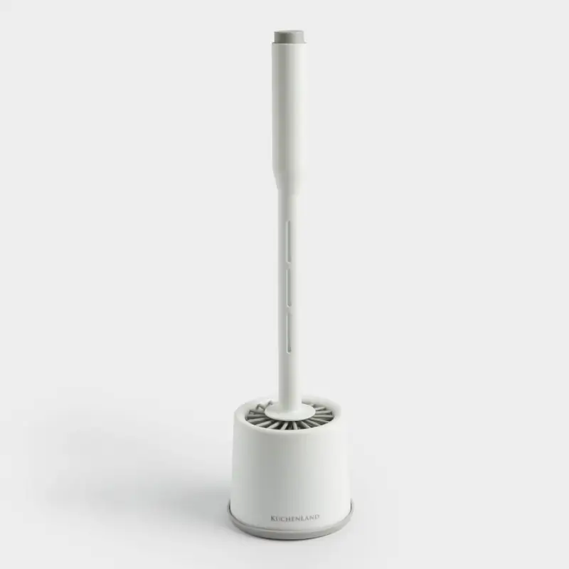 Toilet brush, 41 cm, with stand and detergent dispenser, rubber/plastic, grey-white, Click ,image-0