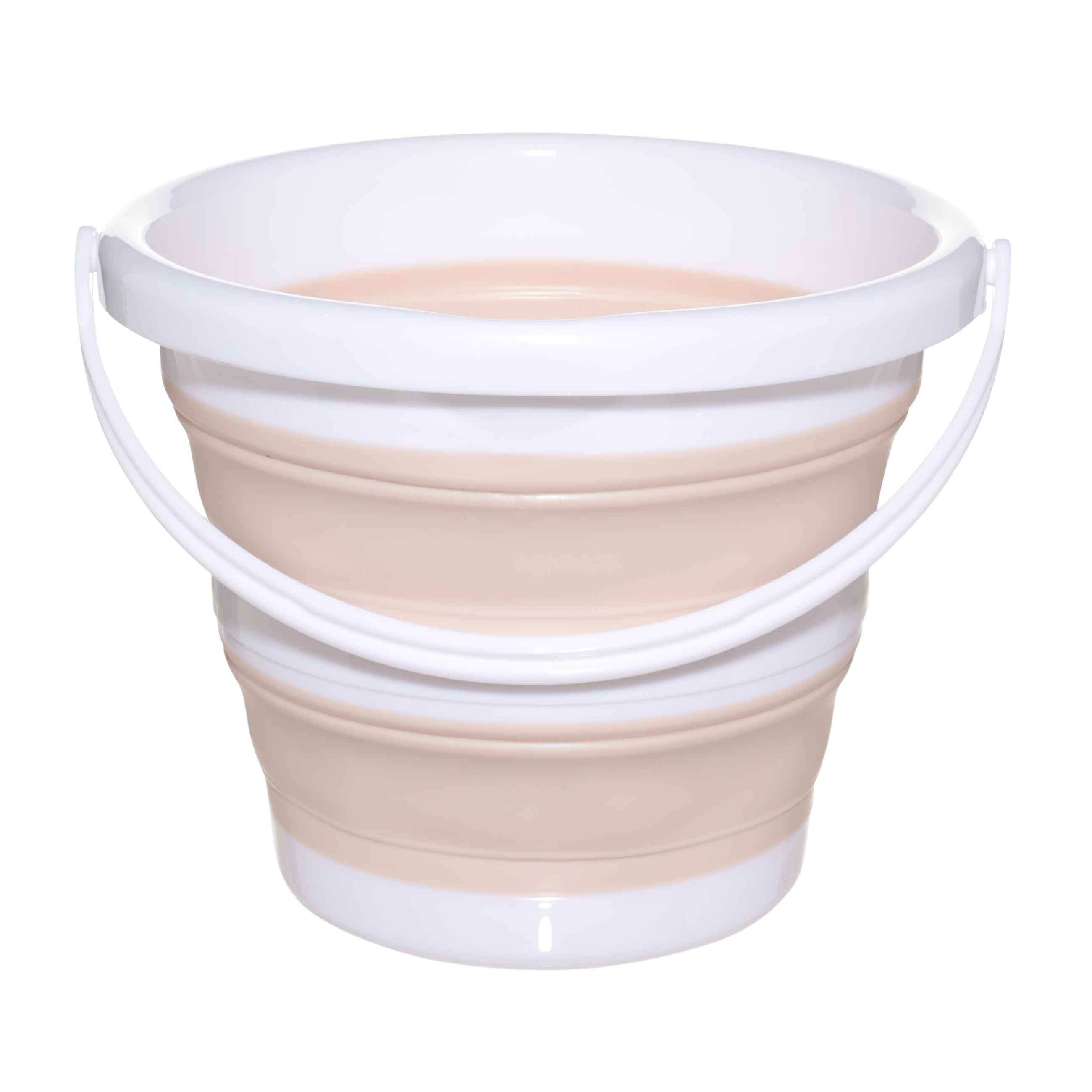 Foldable bucket, 5 l, plastic / rubber, beige-pink, Foldaway