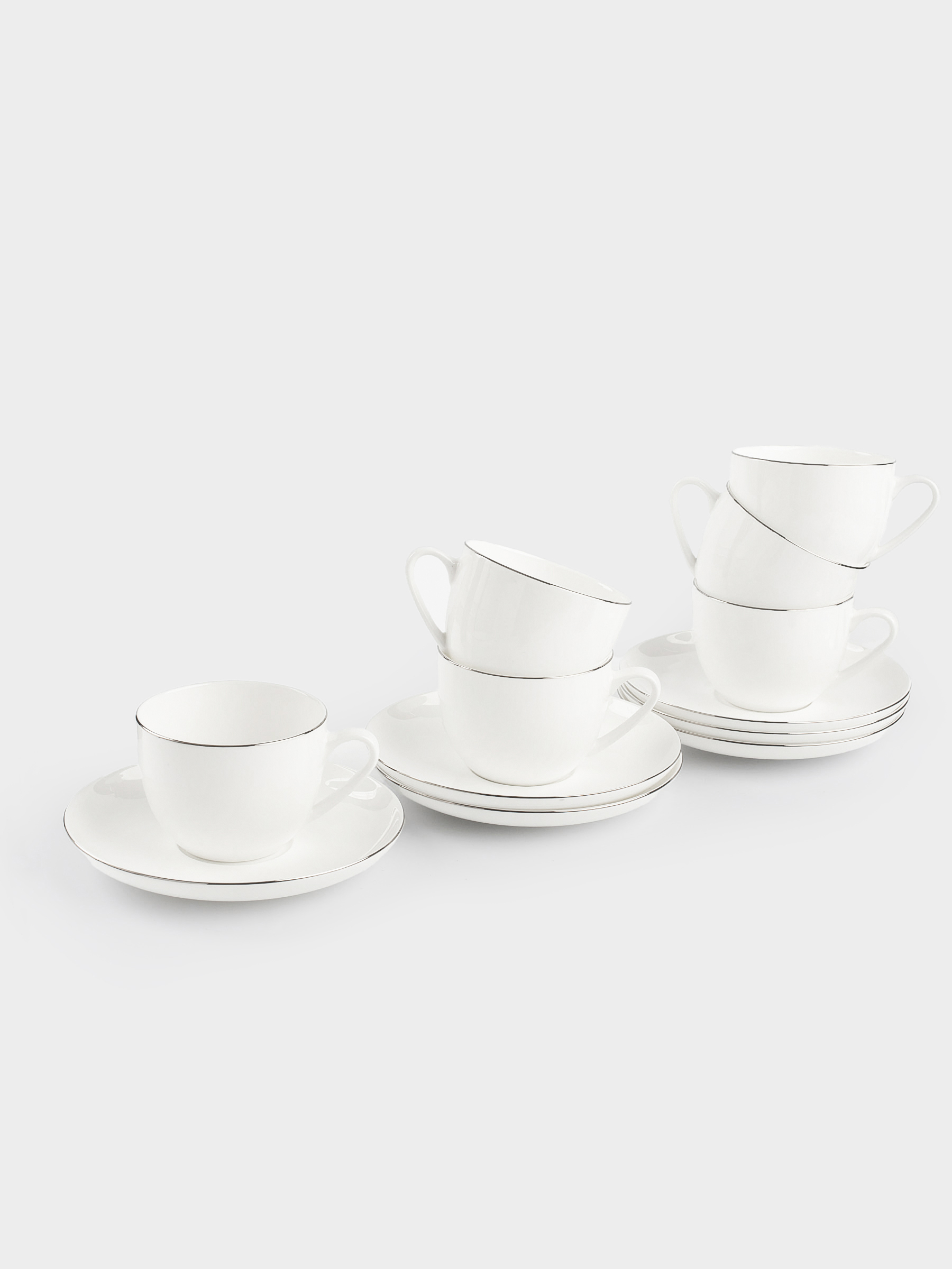 Tea pair, 6 person, 12 items, 250 ml, porcelain F, white, Ideal silver, image-0