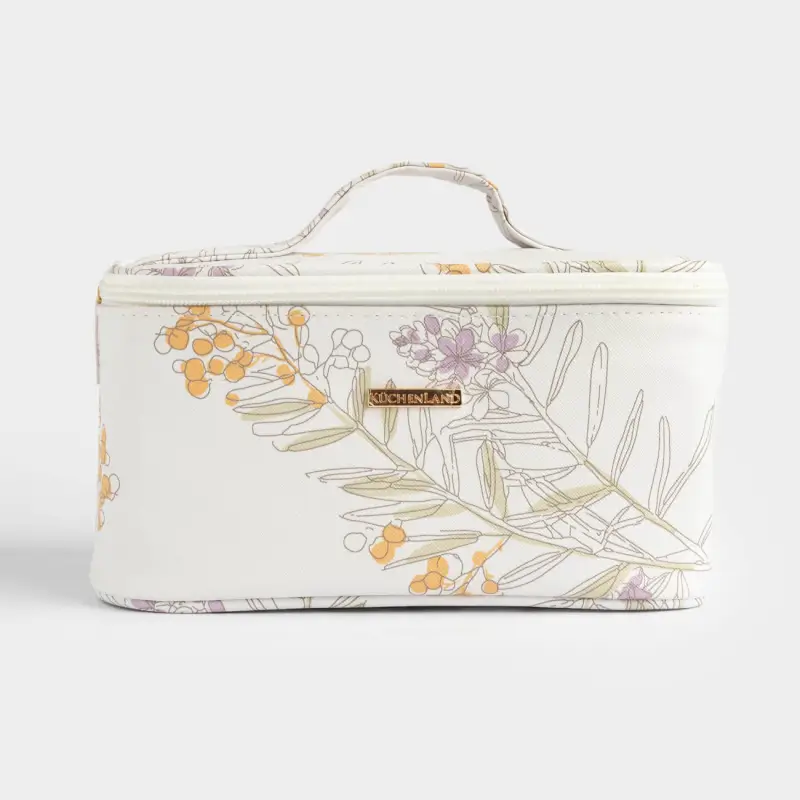 Cosmetic bag, 23x13 cm, with handle, polyurethane, white, Mimosa, Isadora