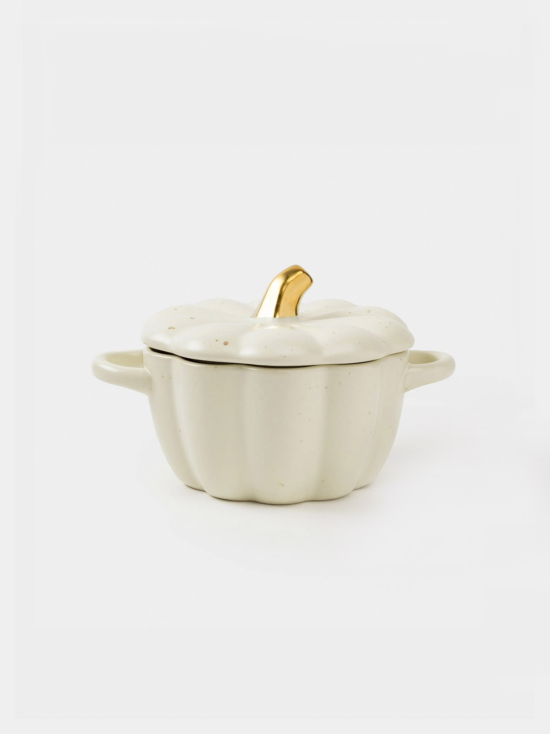 Cocotte, 11 cm, 340 ml, with lid, ceramic, milky golden, speckled, Pumpkin, Gourd, image-0