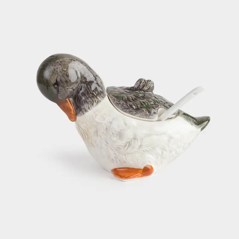 Sugar bowl, 10 cm, 220 ml, with spoon, ceramic, Duckling, Duck ,image-0