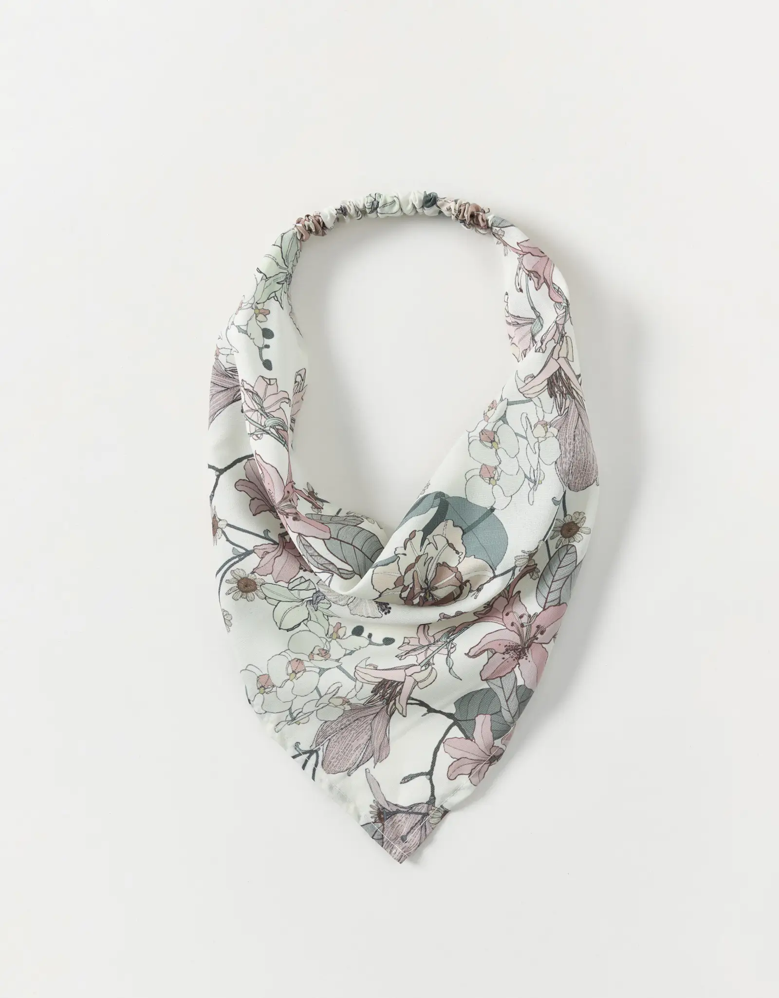 Bandana, 30 cm, elastic band, polyester, white, Flowers and leaves, Kerchief