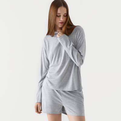 Women's longsleeve, homewear, size L, polyester / viscose / lurex, light gray, Awereona ,image-0