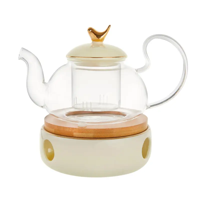Teapot, 600 ml, heated, used glass / porcelain P, beige, Bird, Ellan ,image-0