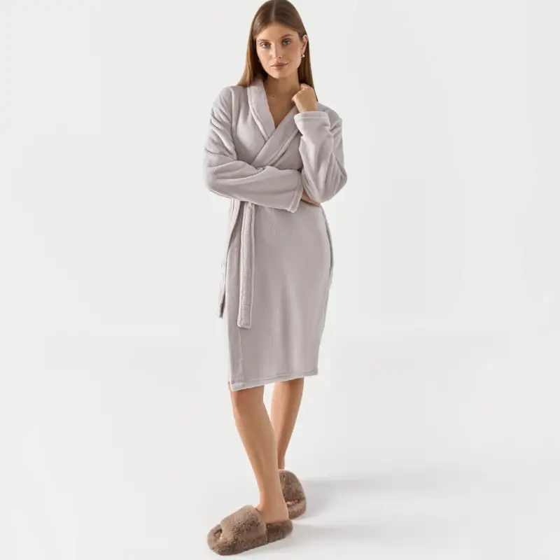 Women's robe, homewear, size L / XL, with long sleeves, polyester, Grey, Drew