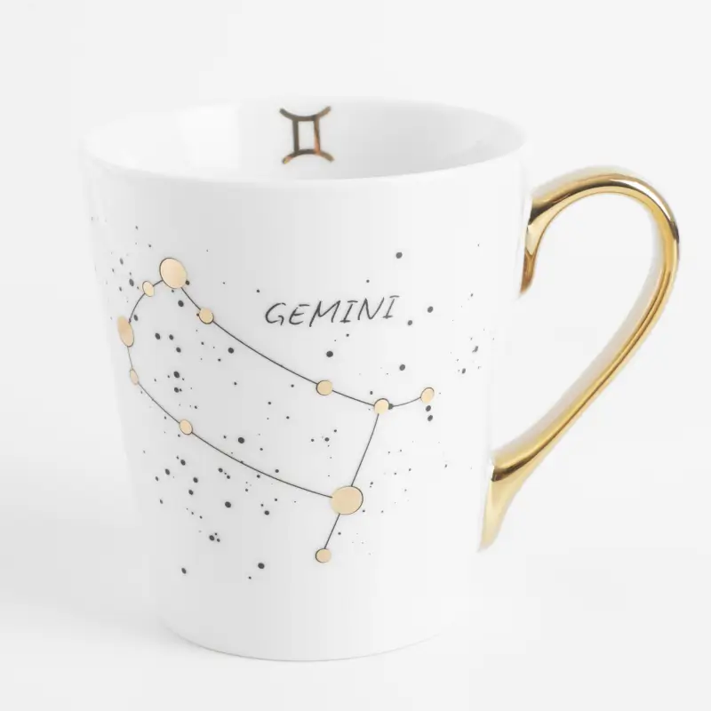 Mug, 400 ml, porcelain N, milky golden, Gemini, Zodiac ,image-0