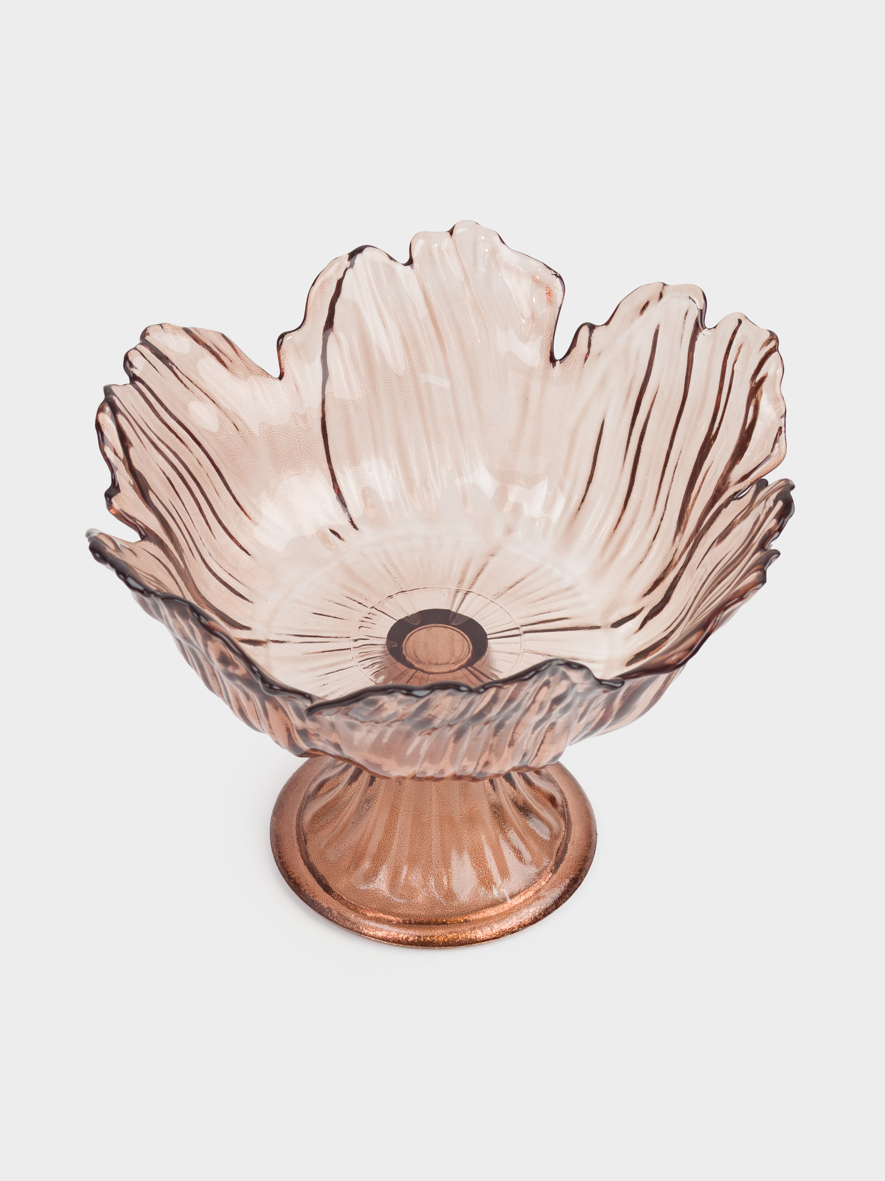 Fruit bowl, 23x18 cm, on a leg, glass, brown, Flower, Sahara, image-2
