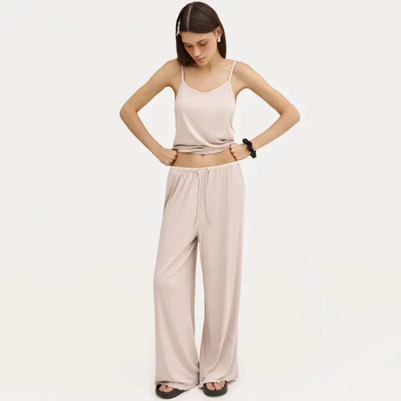 Women's trousers, homewear, size L, modal / spandex, beige, Rosemary ,image-0