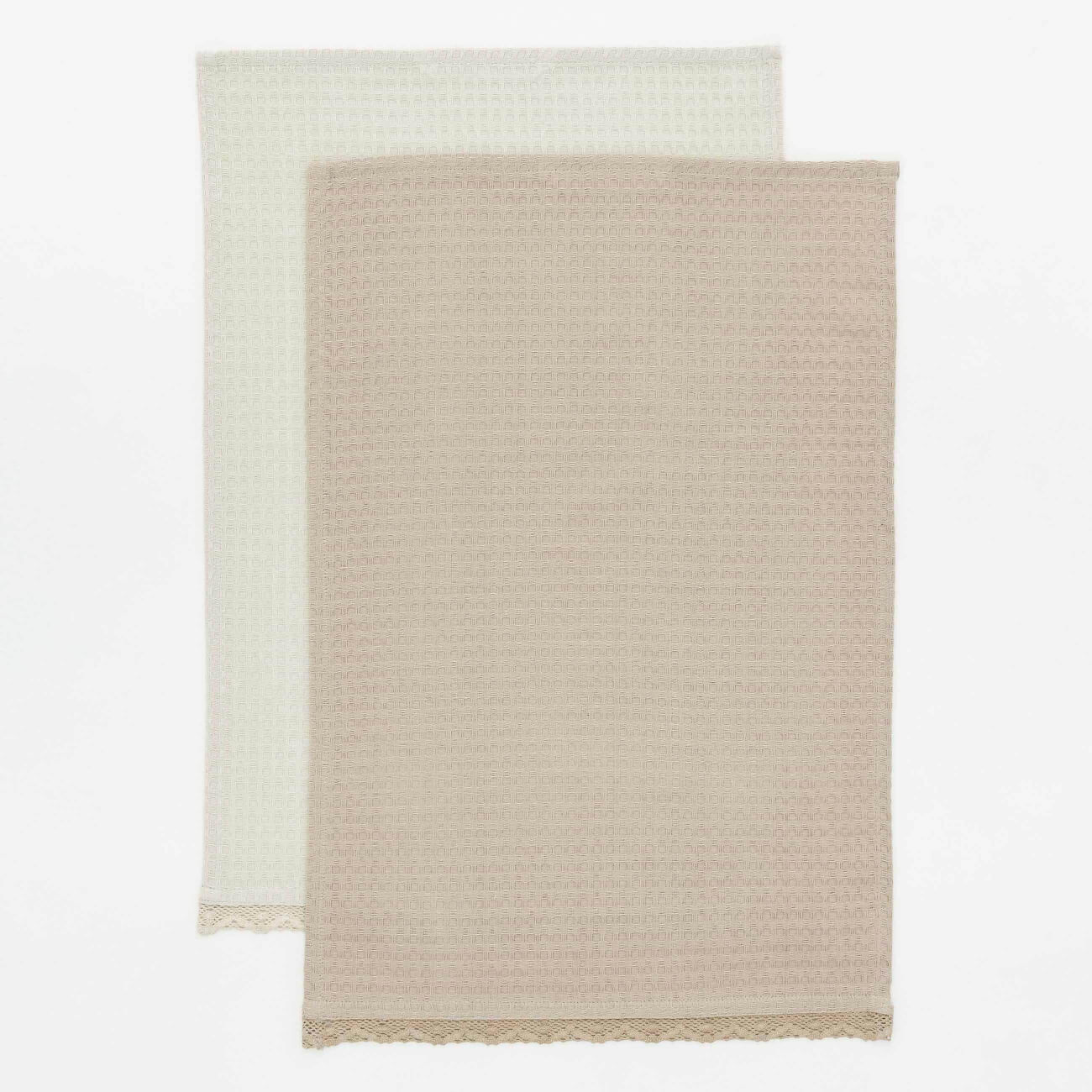 Kitchen towel, 40x60 cm, 2 pcs, with lace, cotton, beige, Waffle