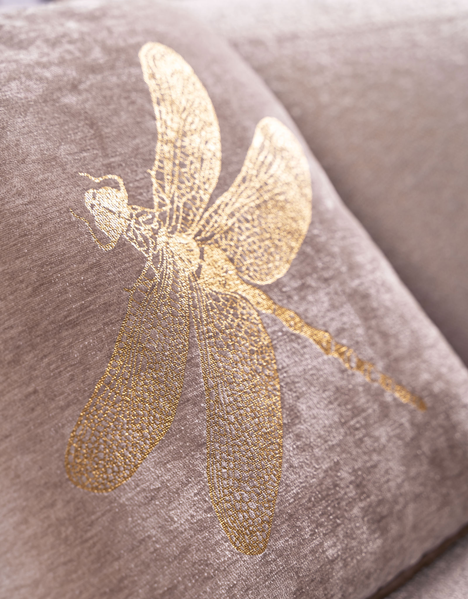 Decorative pillow, 45x45 cm, chenille / corduroy, gray-beige, Dragonfly, Dragonfly
