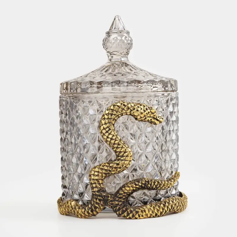 Storage container, 8x14 cm, 250 ml, glass R / metal, Golden snake, Naiad