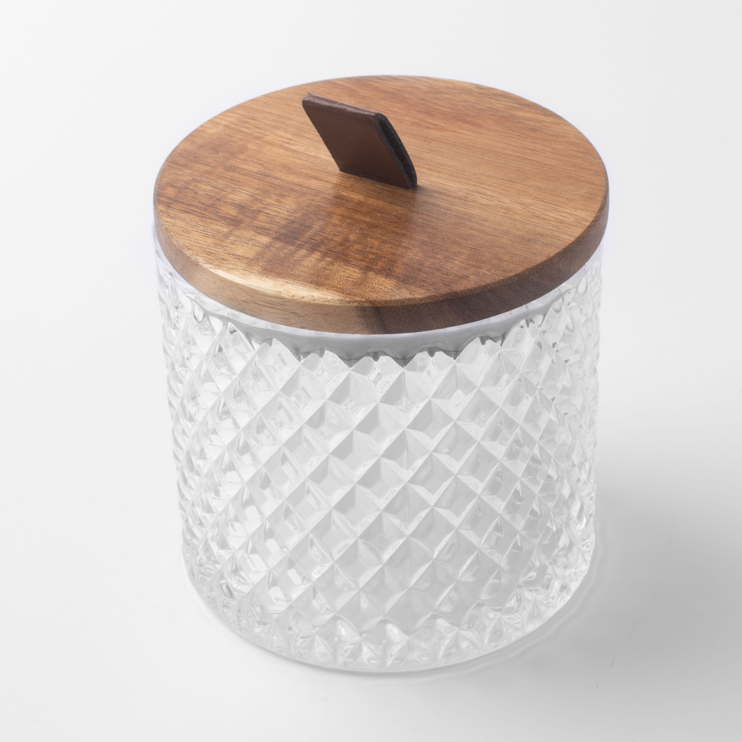 Candy bowl, 11x11 cm, with lid, glass R / wood, Naiad