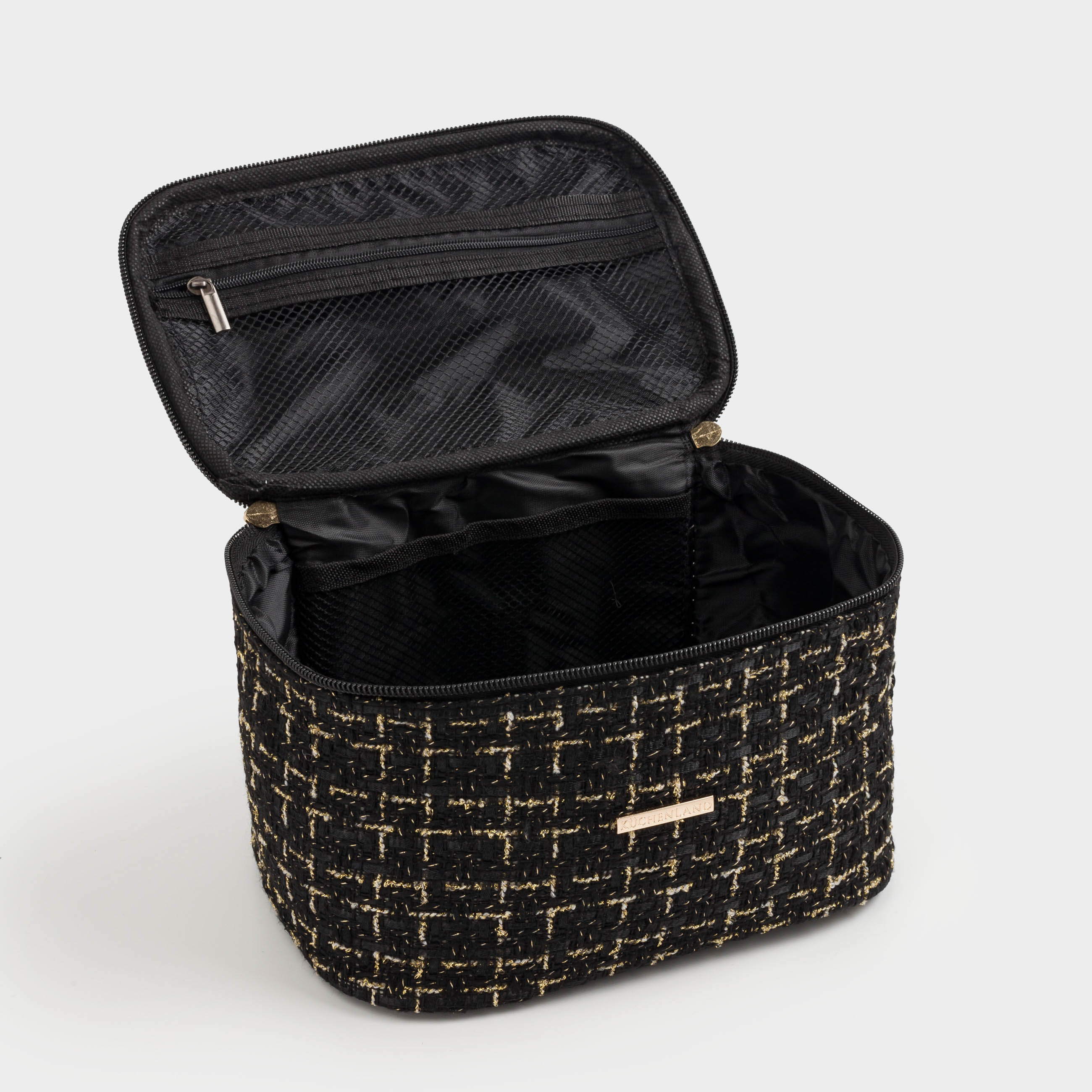 Cosmetic bag, 20x15 cm, with handle, tweed, black, Wenal, image-5