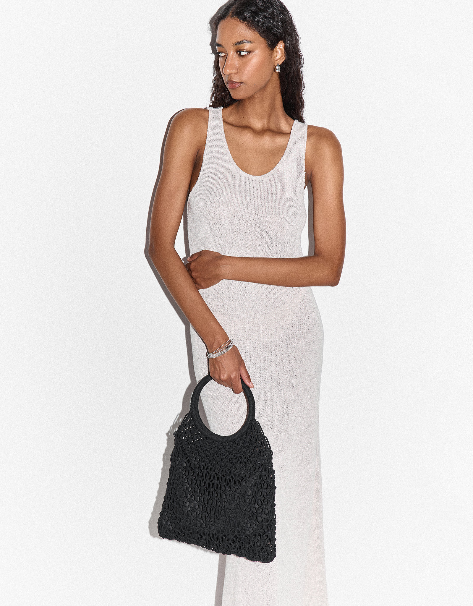 Beach bag, 35x28 cm, wicker, polyester, black, Stintino, image-4