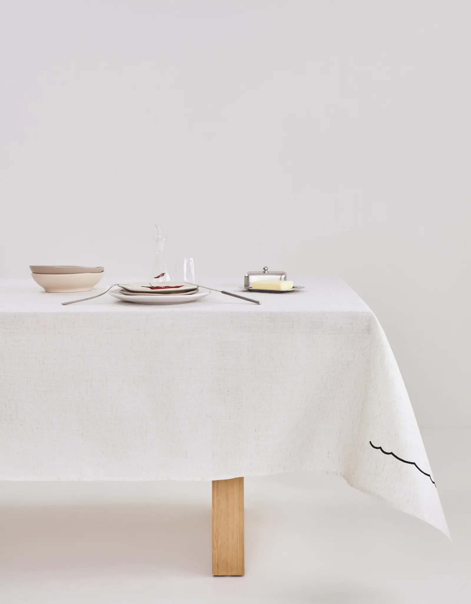 Tablecloth, 170x250 cm, polyester / linen, beige, Vintage, Melange outline, image-0
