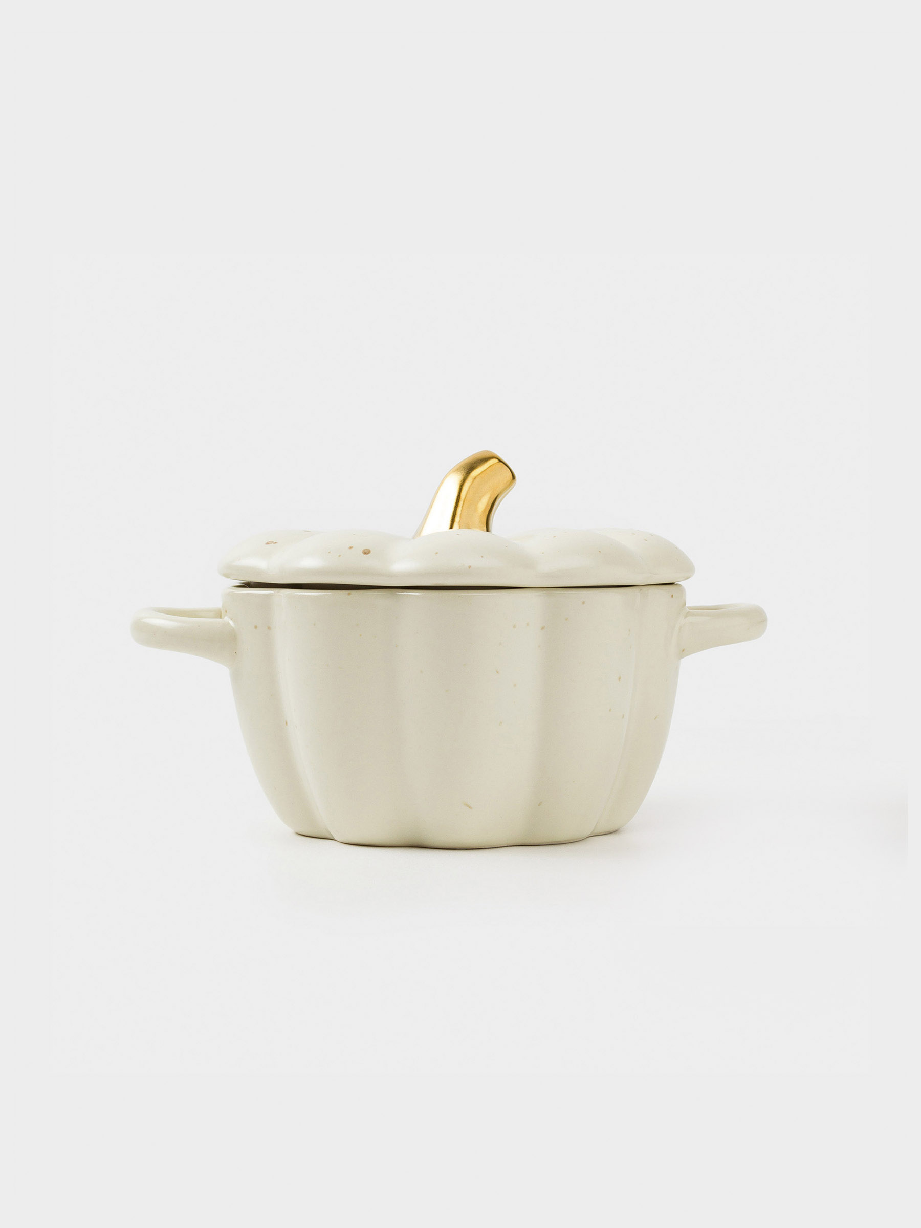 Cocotte, 11 cm, 340 ml, with lid, ceramic, milky golden, speckled, Pumpkin, Gourd, image-1