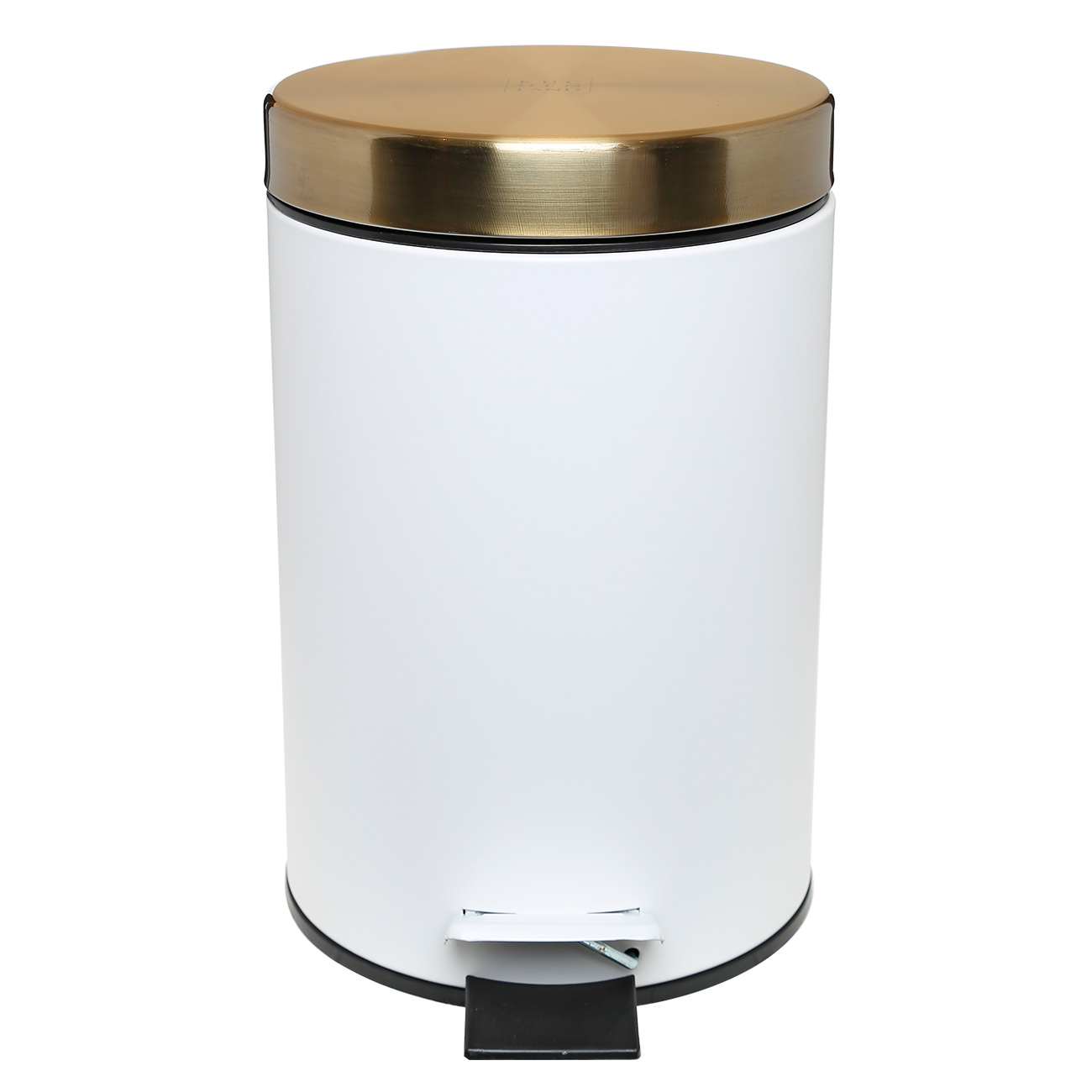 Trash can, 3 L, with pedal, metal, white and gold, Freya, image-0