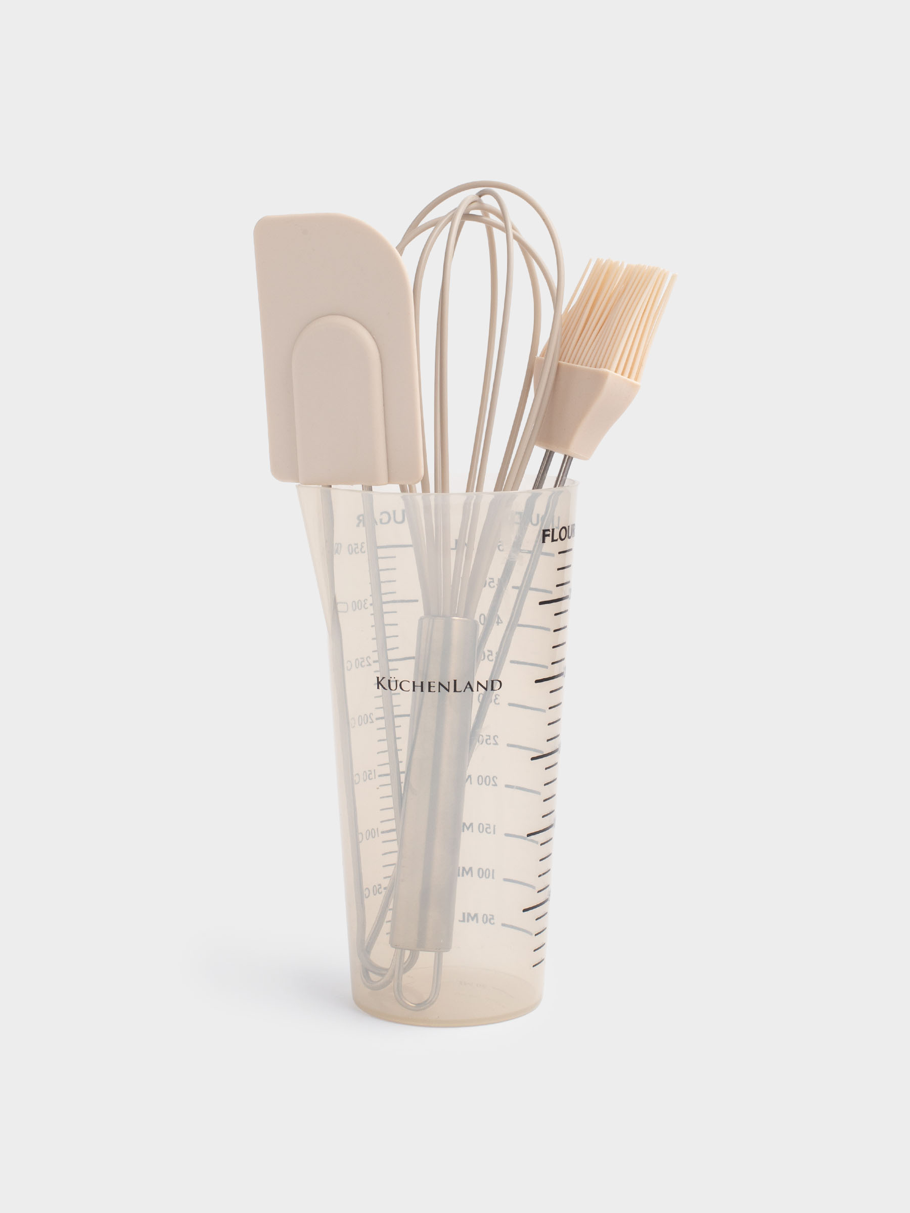 Baking set, 4 items, with measuring cup, plastic / silicone / steel, Bakery, image-0