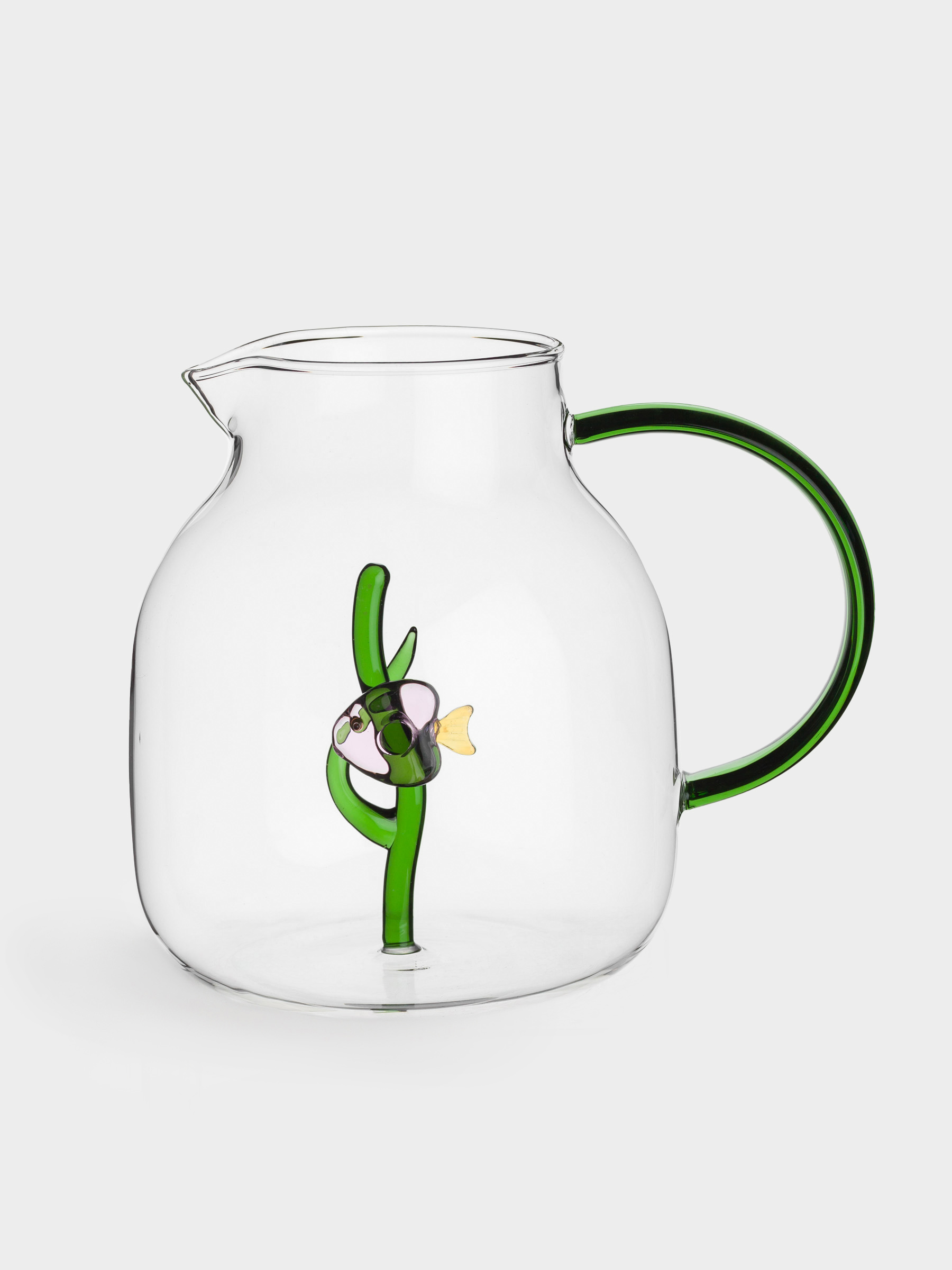 Jug, 1.6 l, glass, Green handle, Fish, Shape, image-0