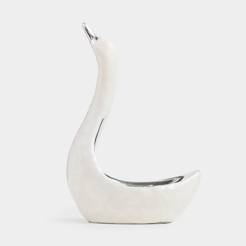 Jewelry holder, 10 cm, polyresin, silver-pearl, Swan, Fantastic